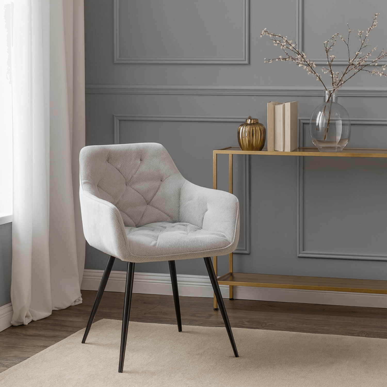 Krzesło Tapicerowane do Salonu MODESTO Beżowe Nowoczesne Loft ME.MODESTO/BZ/CZ/T/K