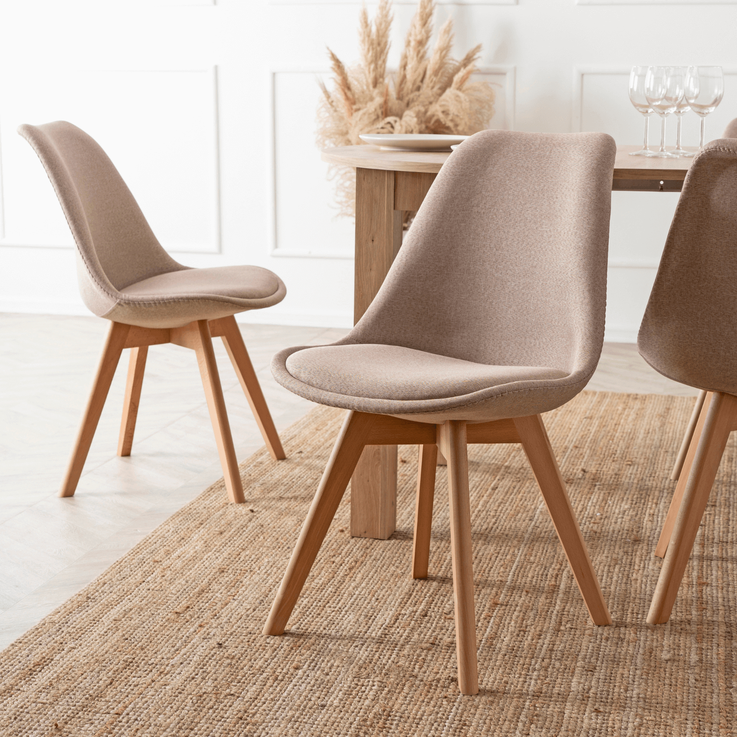 Zestaw Stół Okrągły Rozkładany HARRY 102-142 cm Dąb Artisan i 6 Krzeseł NEVEL Beżowych Skandynawskich W.HARRY/DA/S/NEVEL/BZ/D/T/Z6/K