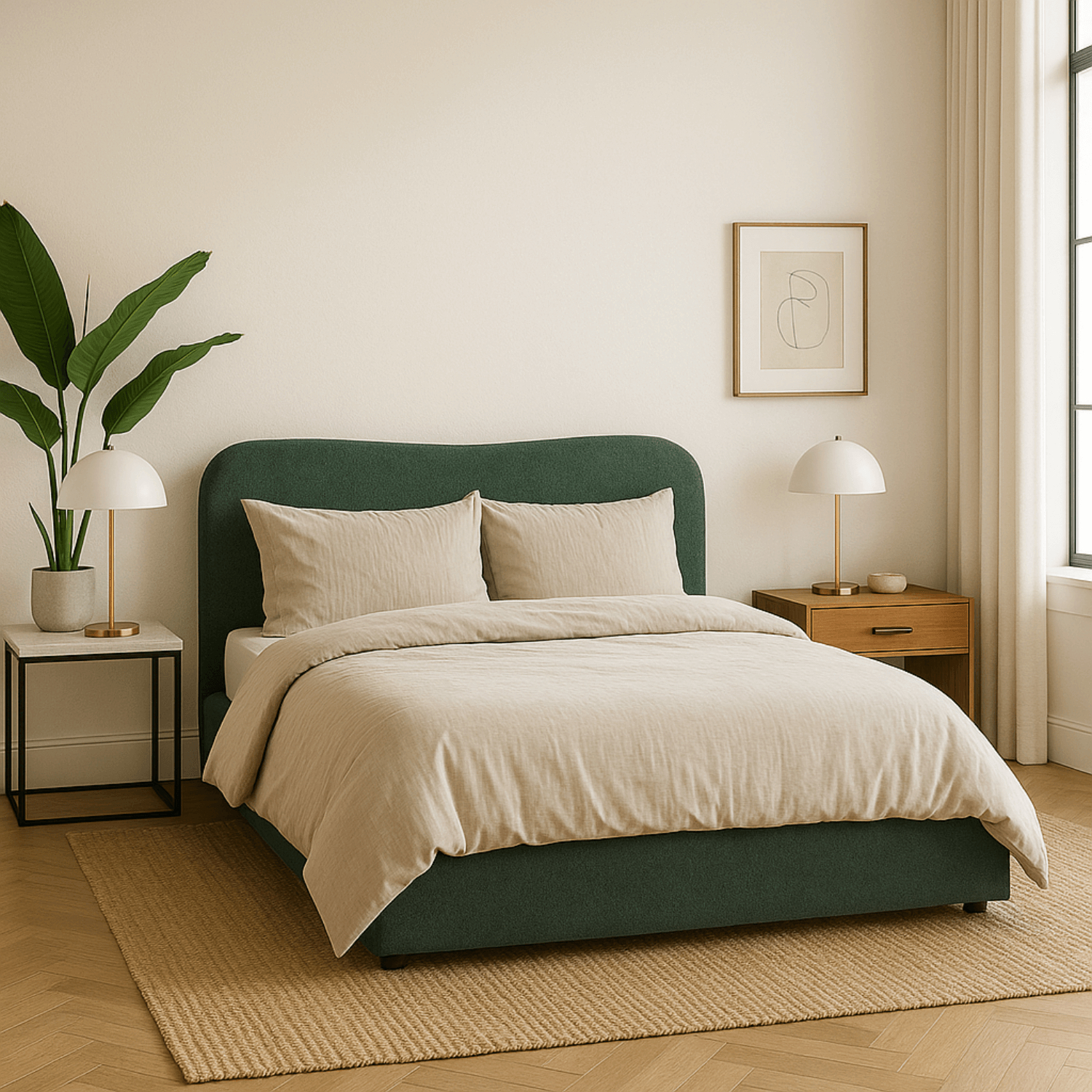 Łóżko Tapicerowane 160x200 cm BRISTOL ze Stelażem i Pojemnikiem Dwuosobowe Boucle Zielone ME.BRISTOL/160/Z/TB/LOZZPOJ