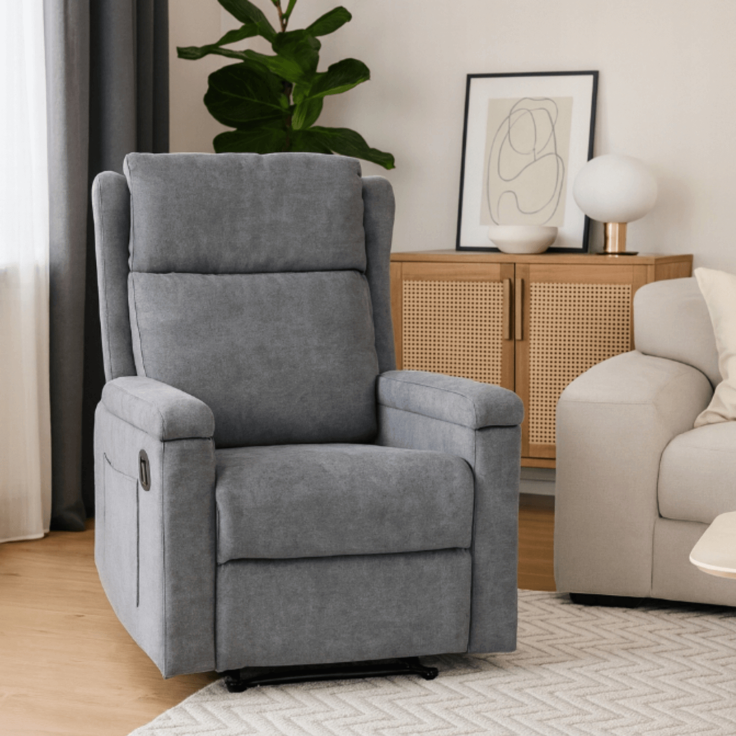 Fotel Masujący SEBASTIAN Rozkładany Wypoczynkowy z Podnóżkiem Szary Nowoczesny ME.SEBASTIAN/P/T/FW