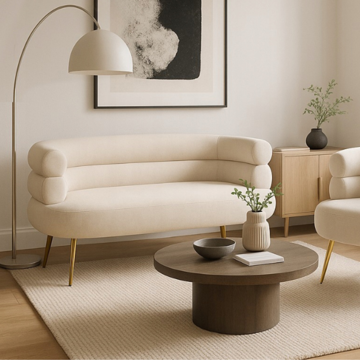 Sofa Dwuosobowa NANTES do Salonu Kremowa/Złota Nowoczesna ME.NANTES/KR/ZL/T/FW