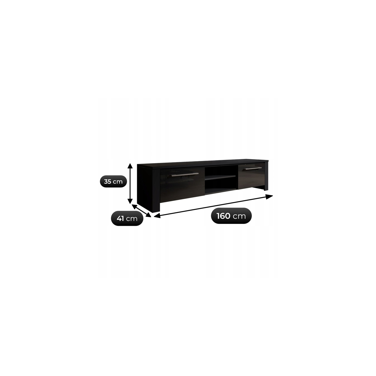 Szafka RTV do Salonu HELIX 160 cm Czarna Nowoczesna W.HELIX/MCZ/CZ/PL/RTV/WYP