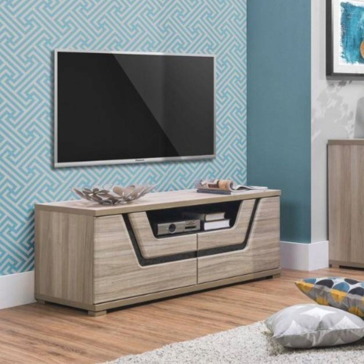 Szafka RTV do Salonu TES 118 cm Wiąz/Czarny Nowoczesna W.TES/TS-10/MWZ/RTV/WYP