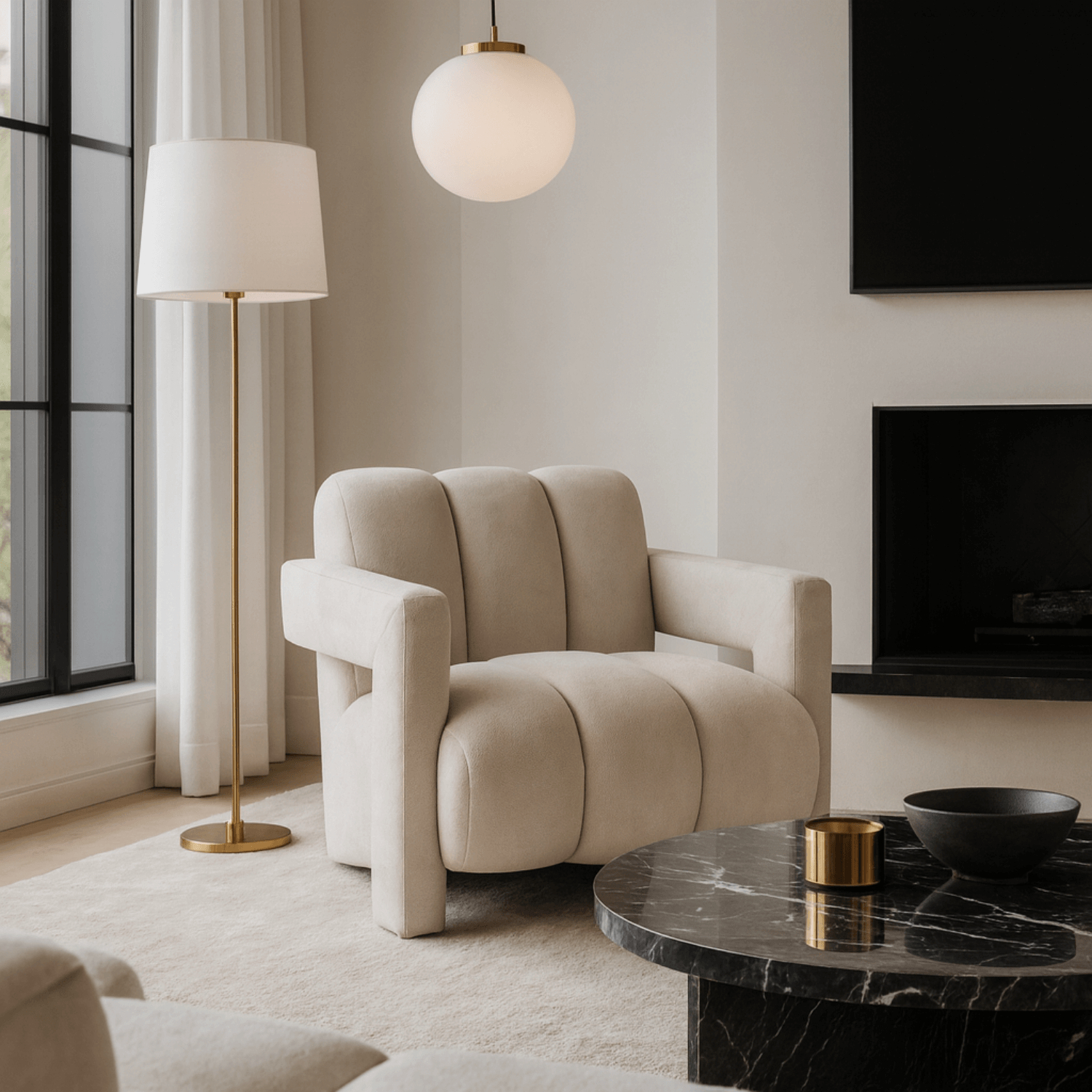 Fotel Wypoczynkowy do Salonu BENDER Kremowy Nowoczesny ME.BENDER/KR/T/FW