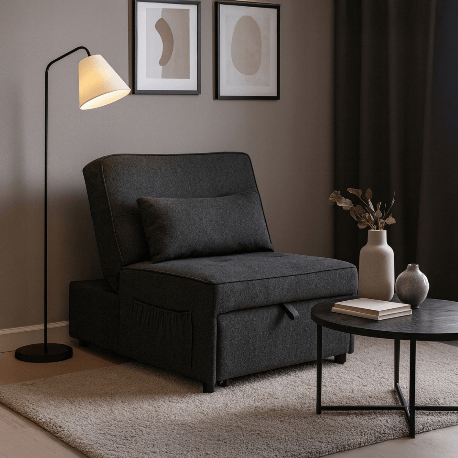 Fotel Wypoczynkowy Rozkładany IBERIS 80 cm Czarny Tapicerowany Nowoczesny ME.IBERIS/CZ/T/FW80