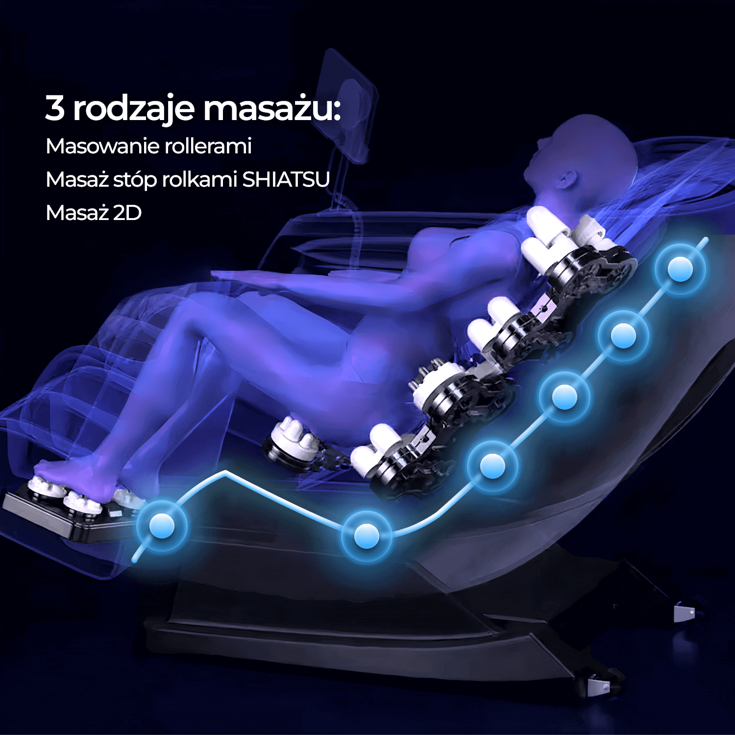 Fotel Masujący VX MAX Wypoczynkowy Relaksacyjny Granatowy Ekoskóra Nowoczesny ME.VXMAX/GR/E/FW