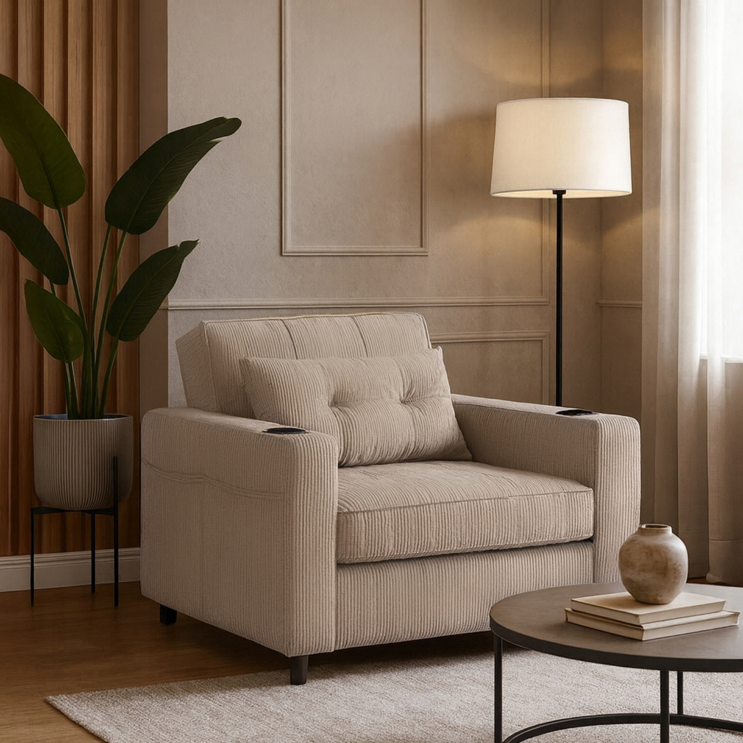 Fotel do Spania SOLOR Rozkładany Amerykanka Beżowy Sztruksowy Nowoczesny ME.SOLOR/BZ/CZ/SZTR/FW