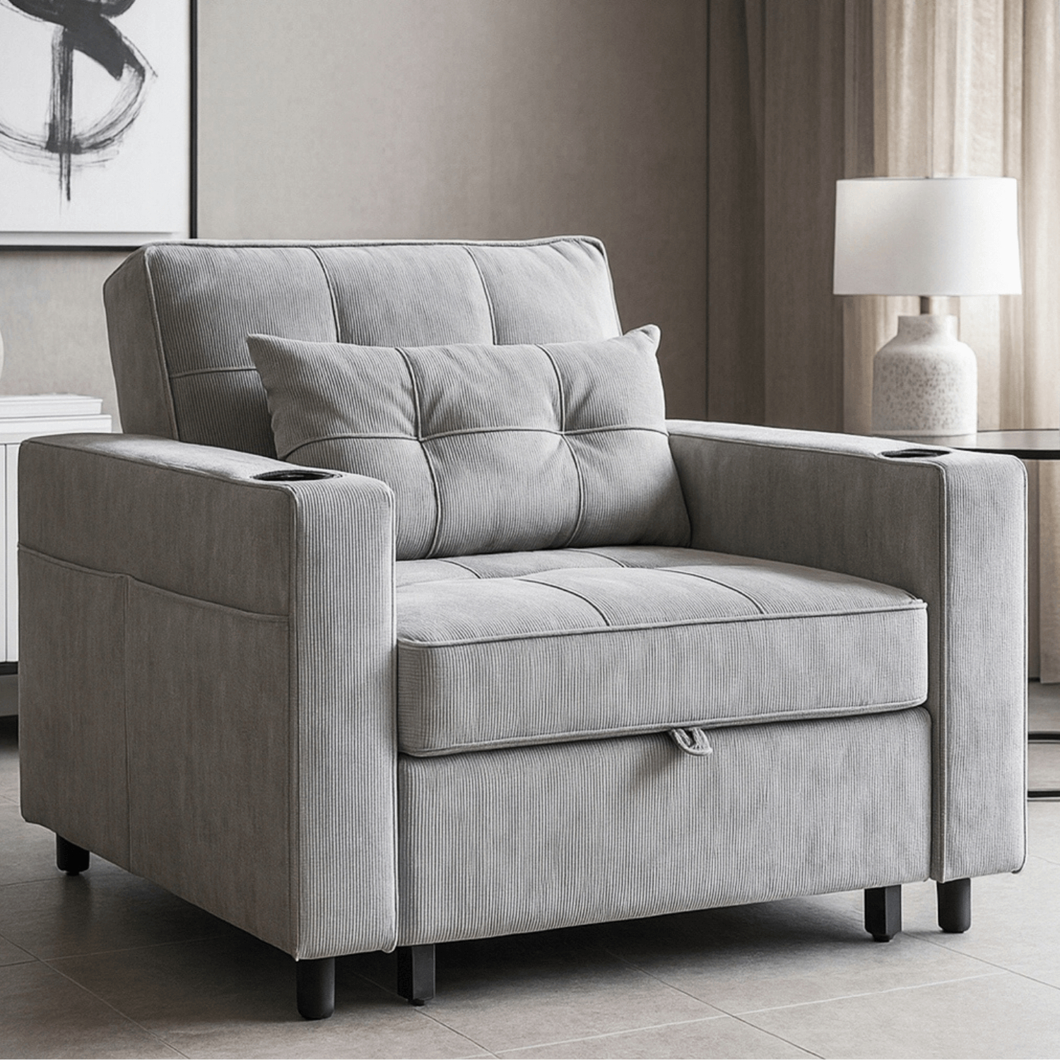 Fotel do Spania SOLOR Rozkładany Amerykanka Szary Sztruksowy Nowoczesny ME.SOLOR/P/CZ/SZTR/FW