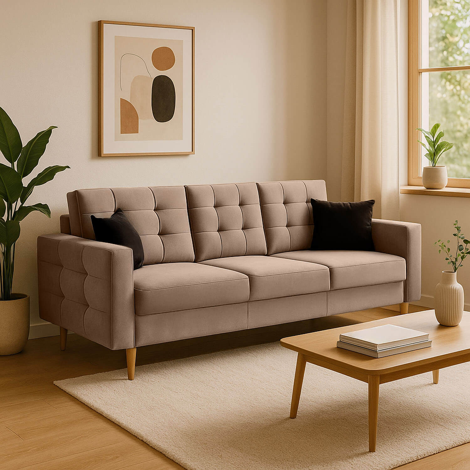 Sofa z Funkcją Spania ASGARD Rozkładana Brązowa Welurowa eltap.Ask_13