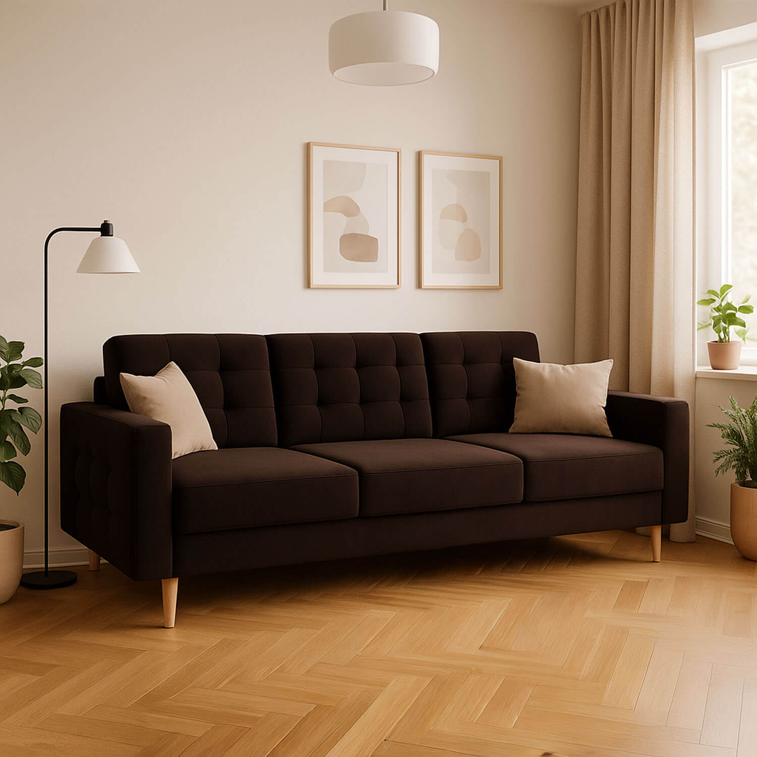 Sofa z Funkcją Spania ASGARD Rozkładana Ciemnobrązowa Welurowa eltap.Ask_12