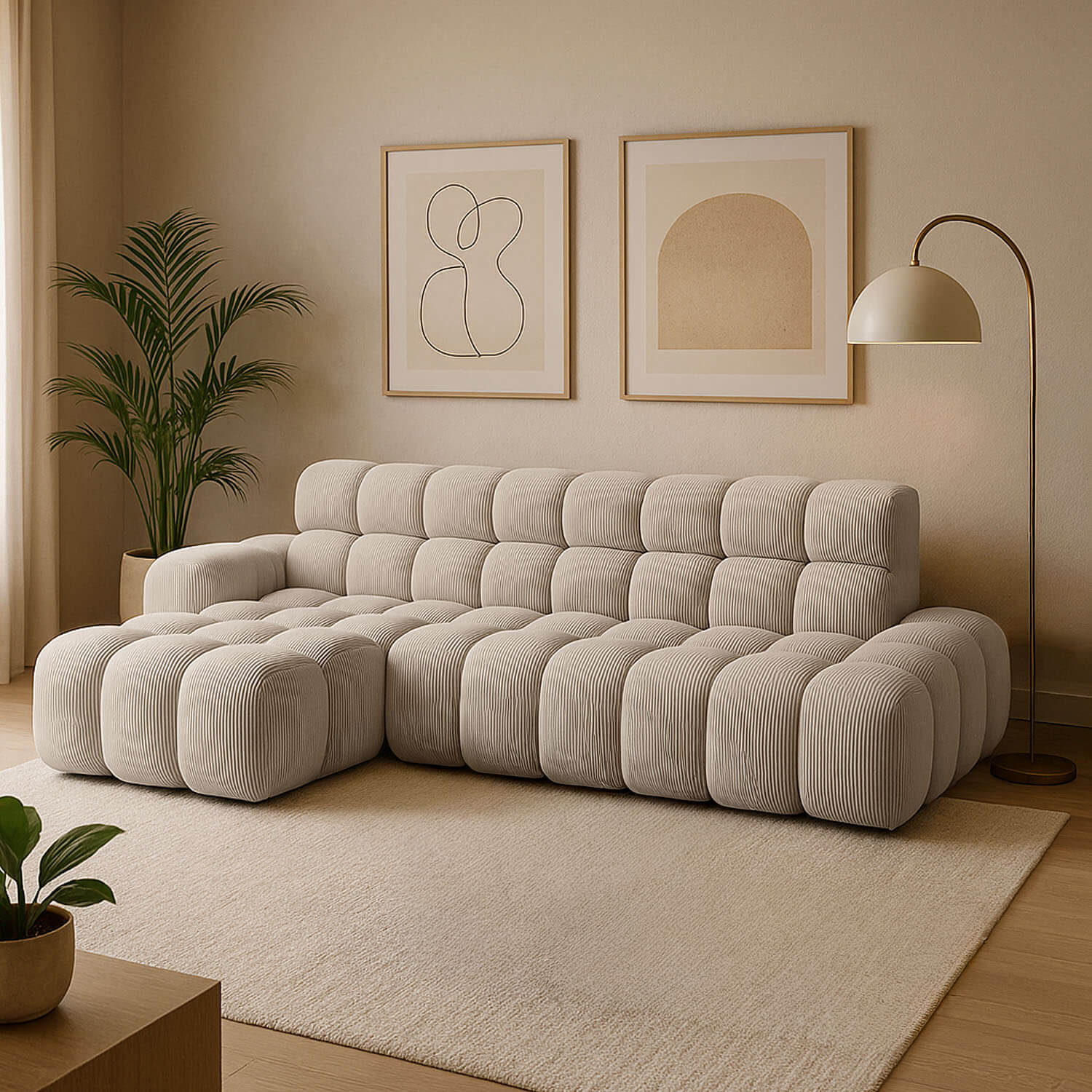 Narożnik z Funkcją Spania CEEDRO Rozkładany Jasnobeżowy Lewostronny eltap.CO-CEE-LT-20JAR