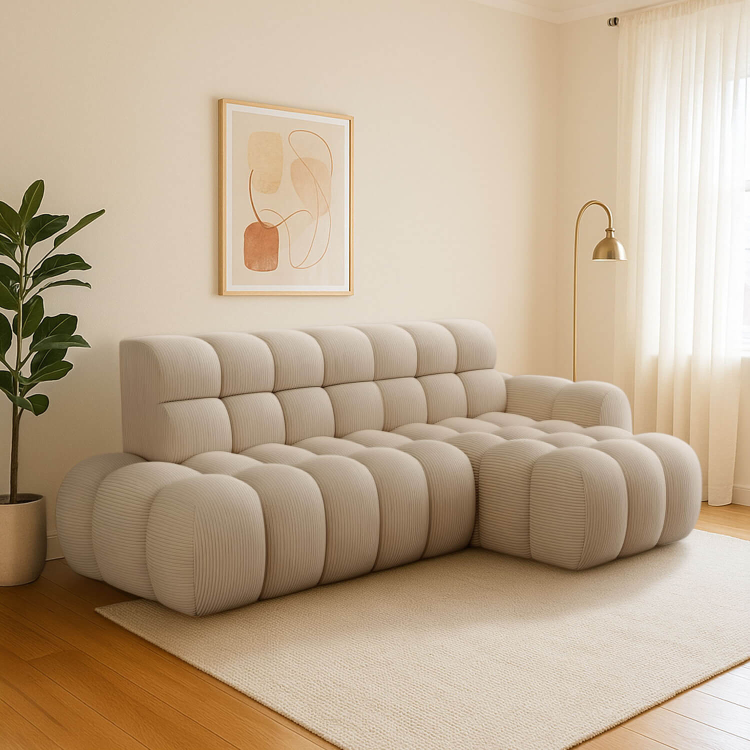 Narożnik z Funkcją Spania CEEDRO Rozkładany Jasnobeżowy Prawostronny eltap.CO-CEE-RT-20JAR