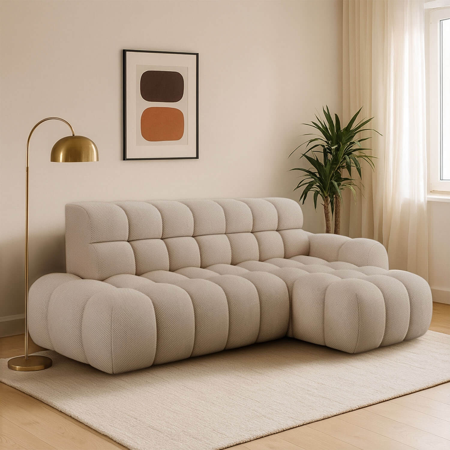 Narożnik z Funkcją Spania CEEDRO Rozkładany Beżowy Prawostronny eltap.CO-CEE-RT-18CAL