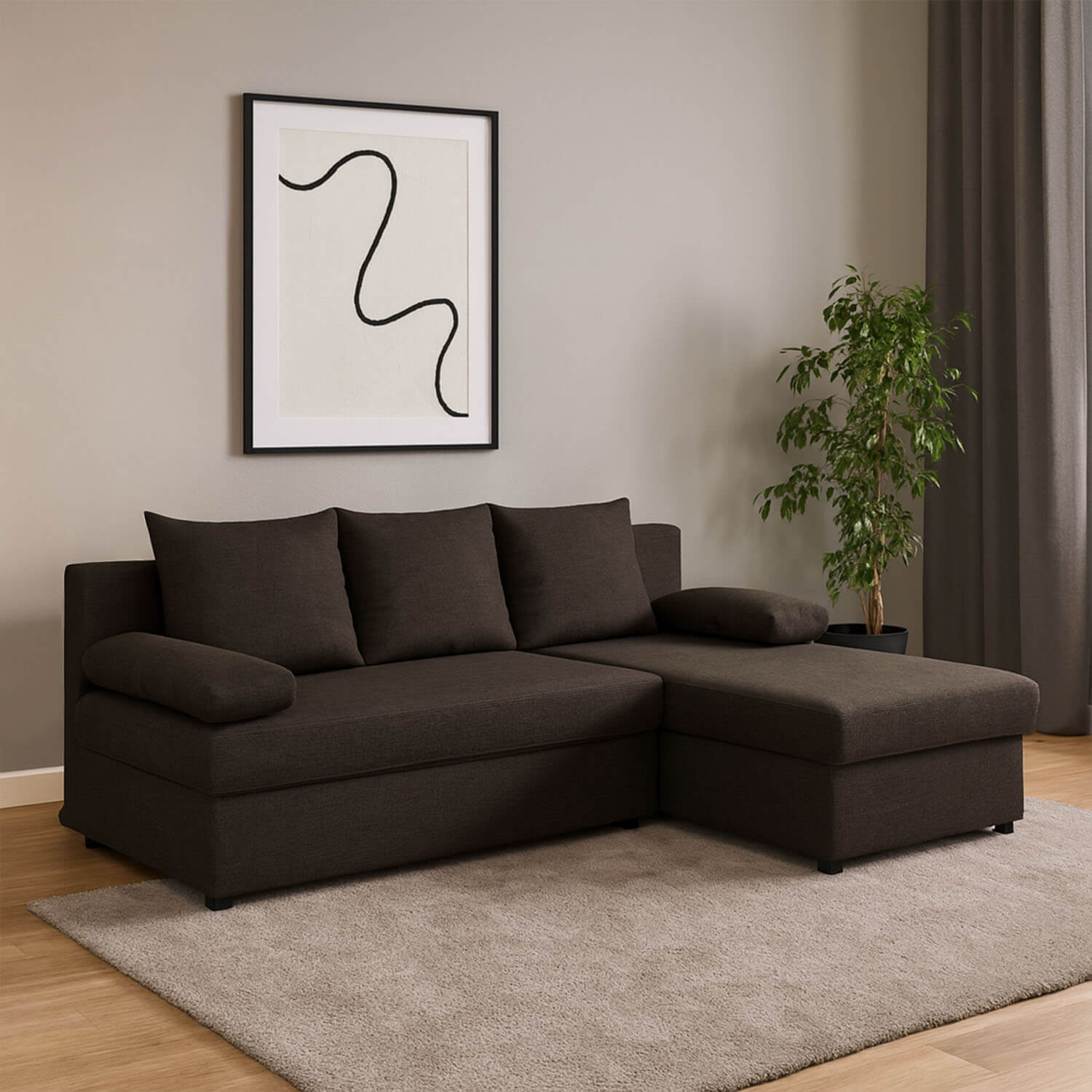 Narożnik z Funkcją Spania GINO Rozkładany Ciemnobrązowy eltap.Gin_04