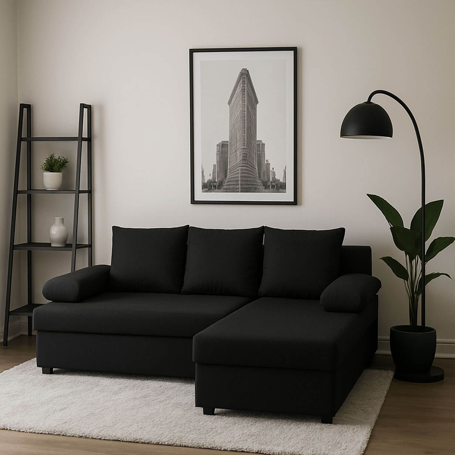 Narożnik z Funkcją Spania GINO Rozkładany Czarny eltap.Gin_02