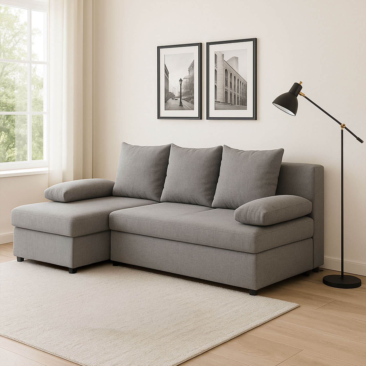 Narożnik z Funkcją Spania GINO Rozkładany Szary eltap.Gin_03