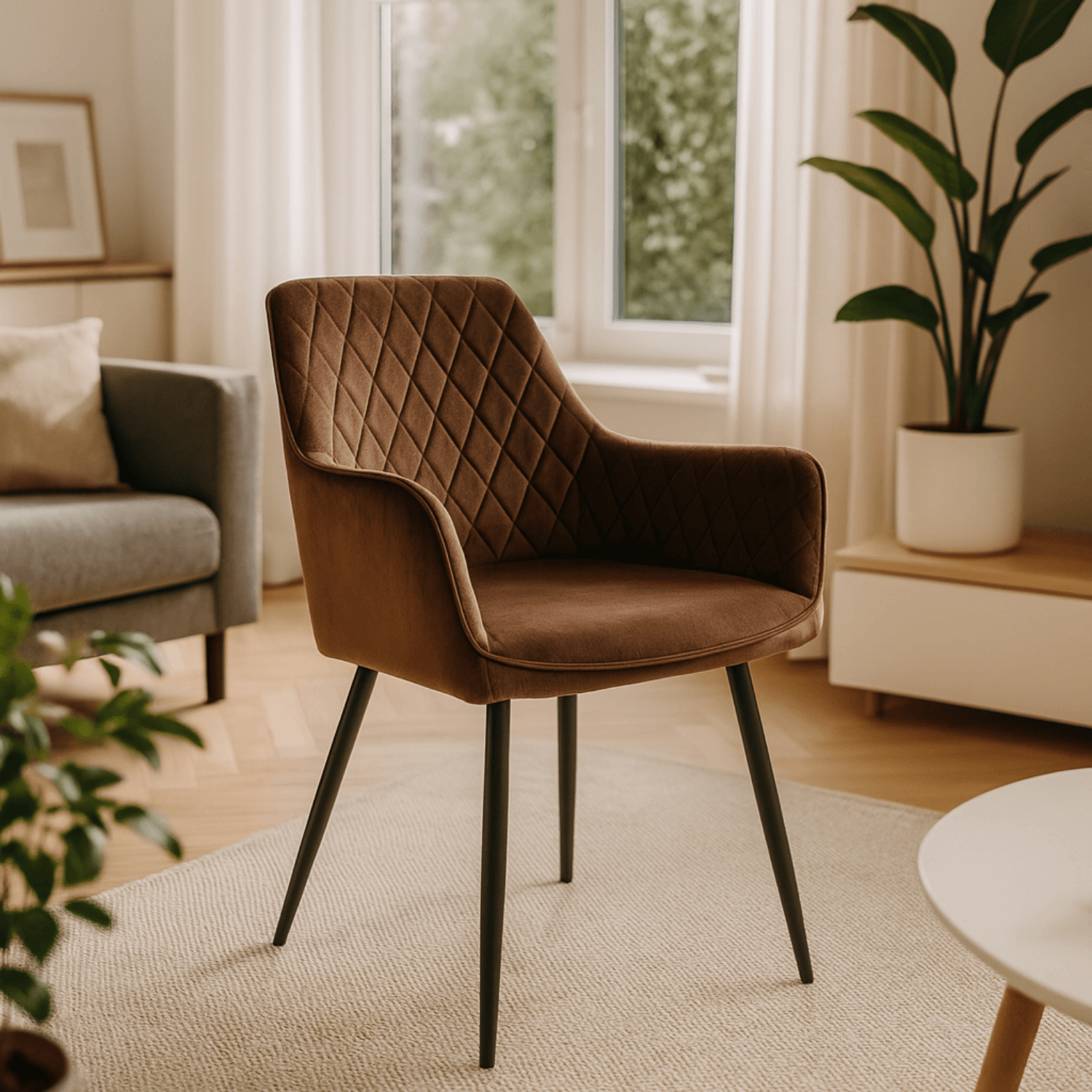 Krzesło Tapicerowane do Jadalni BRESSO Brązowe Welurowe Nowoczesne Loft ME.BRESSO/BR/CZ/V/K