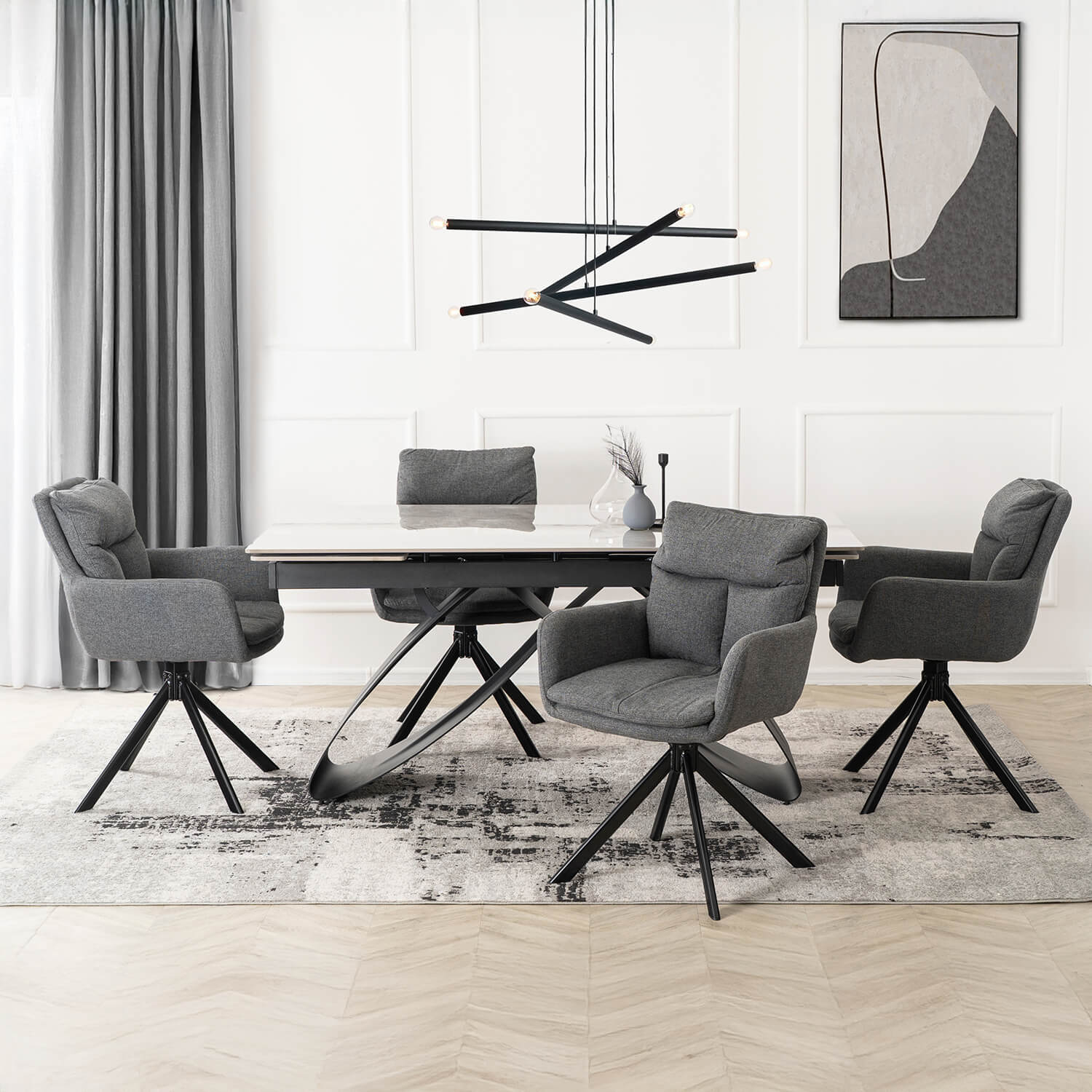 Zestaw Stół Rozkładany LUIGI 160-240 cm Szary Marmur/Czarny i 4 Krzesła PAUL Ciemnoszare Nowoczesne LUIGI/P/CZ/S160-240/PAUL/CZ/CZ/T/Z4/K