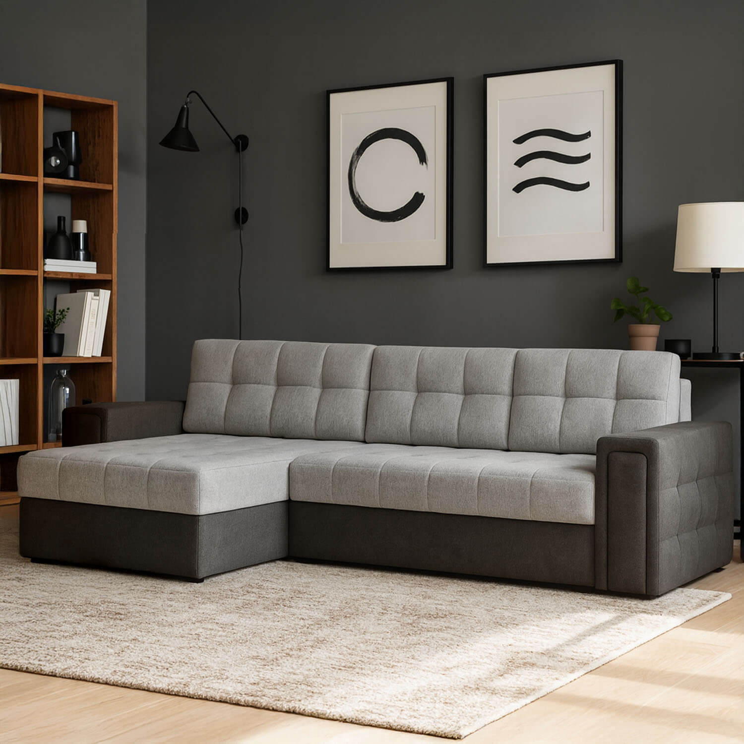 Narożnik z Funkcją Spania BLENVI Rozkładany Szaro-Czarny eltap.CO-BLE-U-84MO-97MO