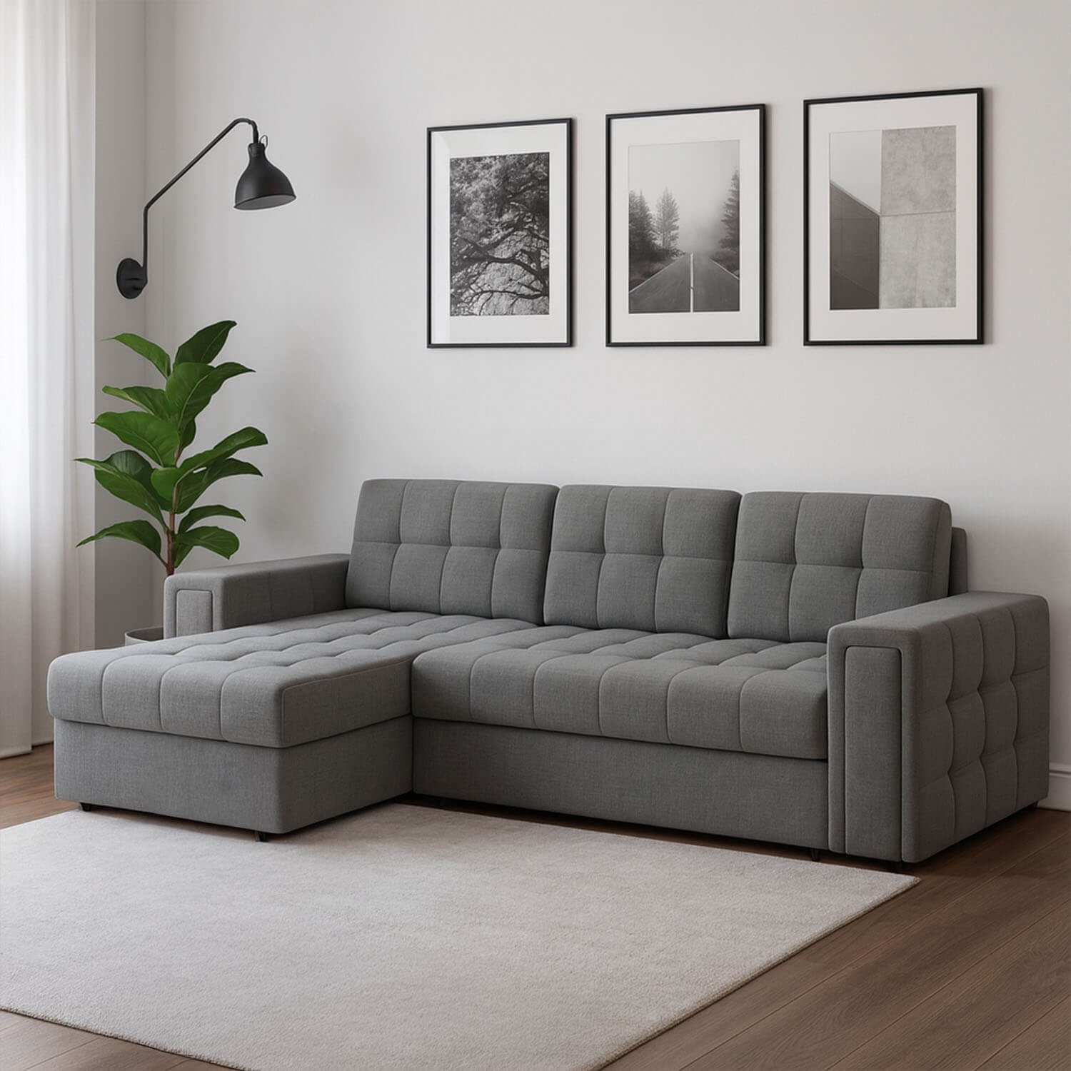 Narożnik z Funkcją Spania BLENVI Rozkładany Szary eltap.CO-BLE-U-85MO