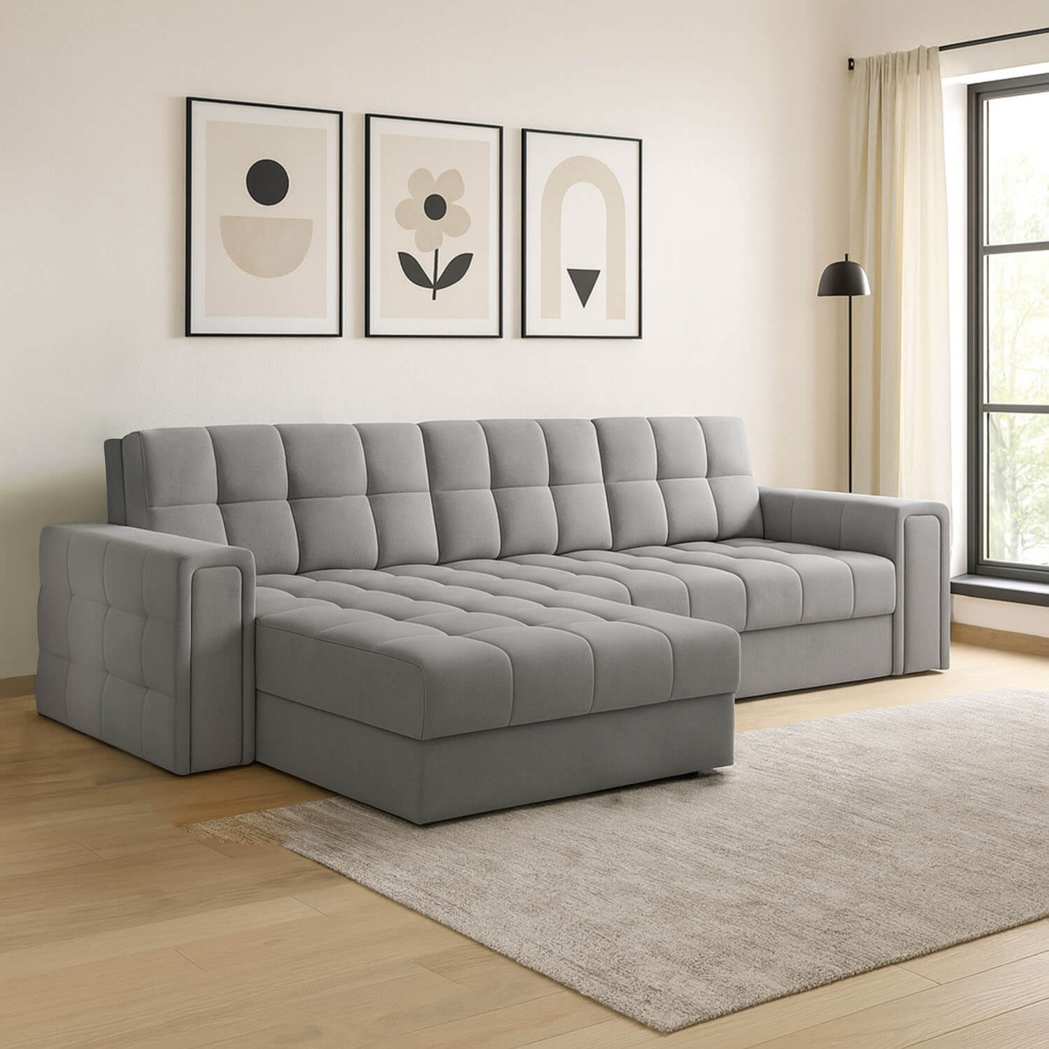 Narożnik z Funkcją Spania BLENVI Rozkładany Jasnoszary eltap.CO-BLE-U-04SO