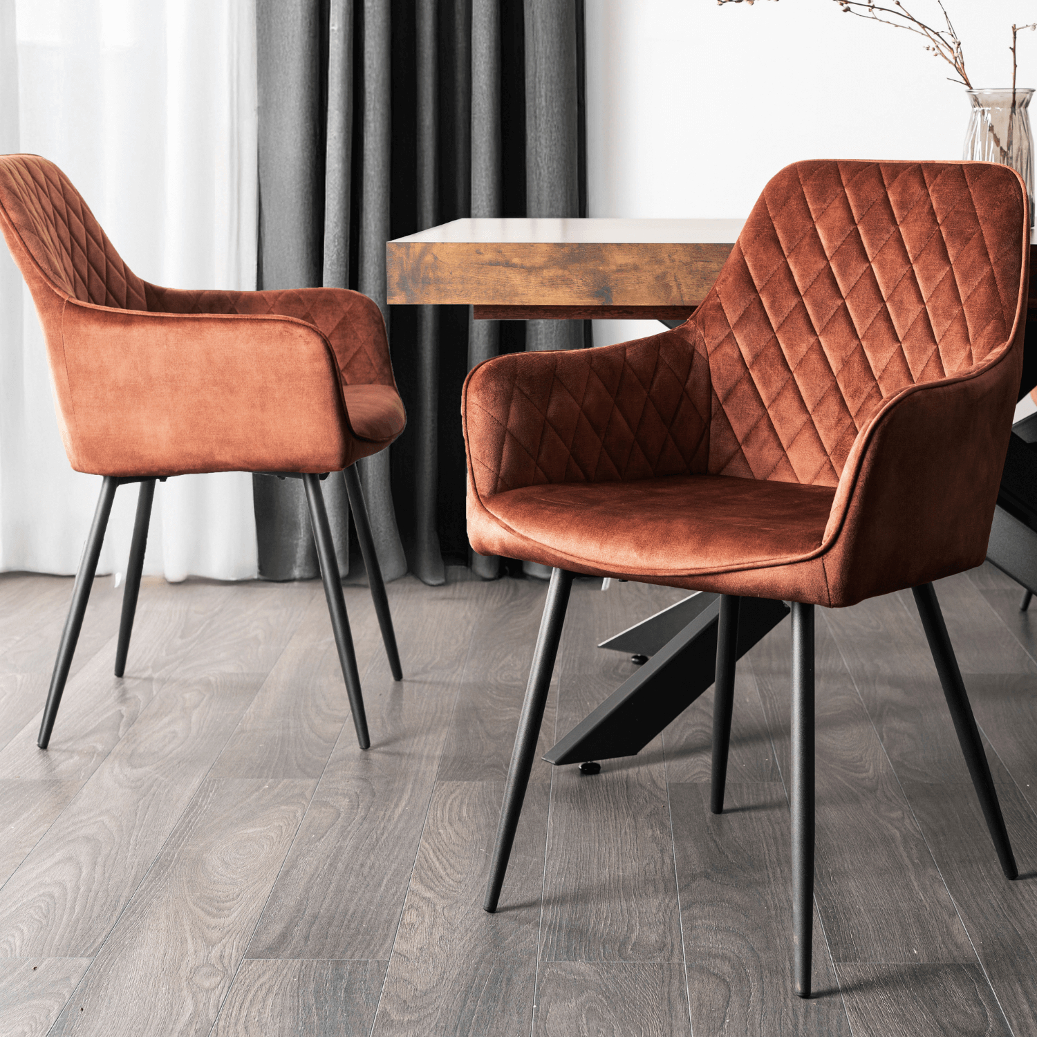 Krzesło Tapicerowane do Jadalni BRESSO Rude Welurowe Nowoczesne Loft ME.BRESSO/RD/CZ/V/K