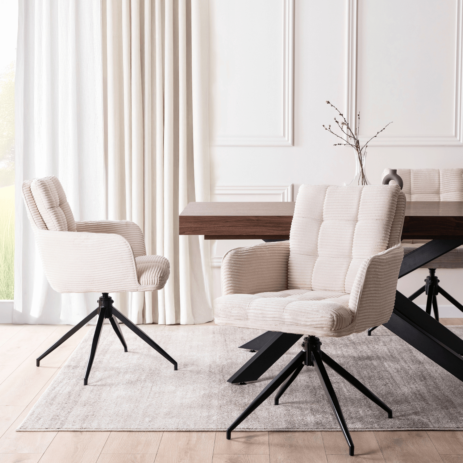 Krzesło Tapicerowane Obrotowe do Salonu AKITA Kremowe Sztruksowe Nowoczesne ME.AKITA/KR/SZTR/K