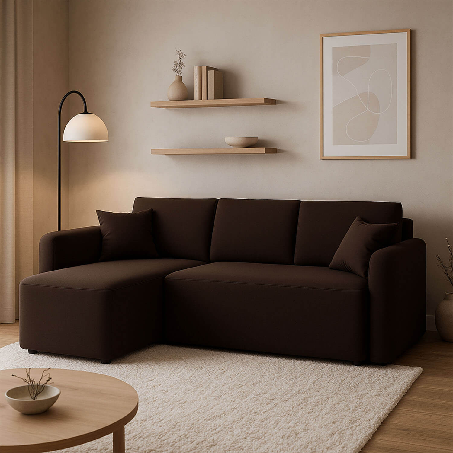 Narożnik z Funkcją Spania HADSON Rozkładany Lewostronny Brązowy eltap.CO-HAD-LT-22LU