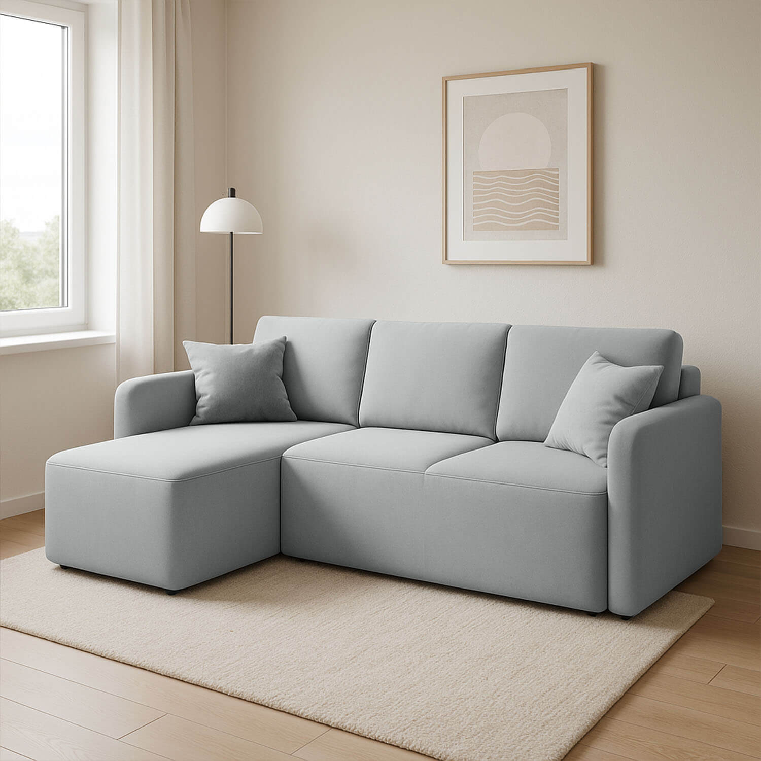 Narożnik z Funkcją Spania HADSON Rozkładany Lewostronny Jasnoszary eltap.CO-HAD-LT-04SO