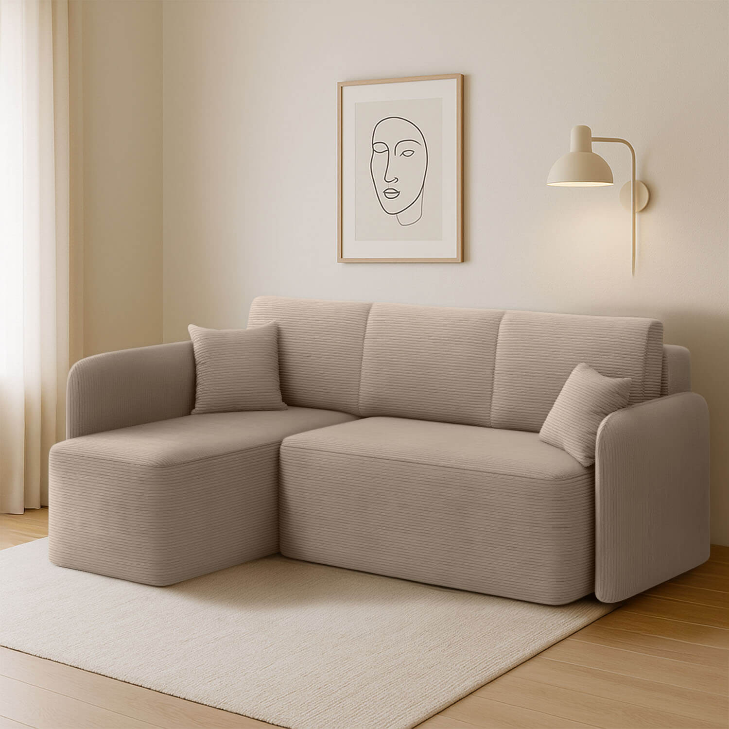 Narożnik z Funkcją Spania HADSON Rozkładany Lewostronny Jasnobeżowy eltap.CO-HAD-LT-18JAR