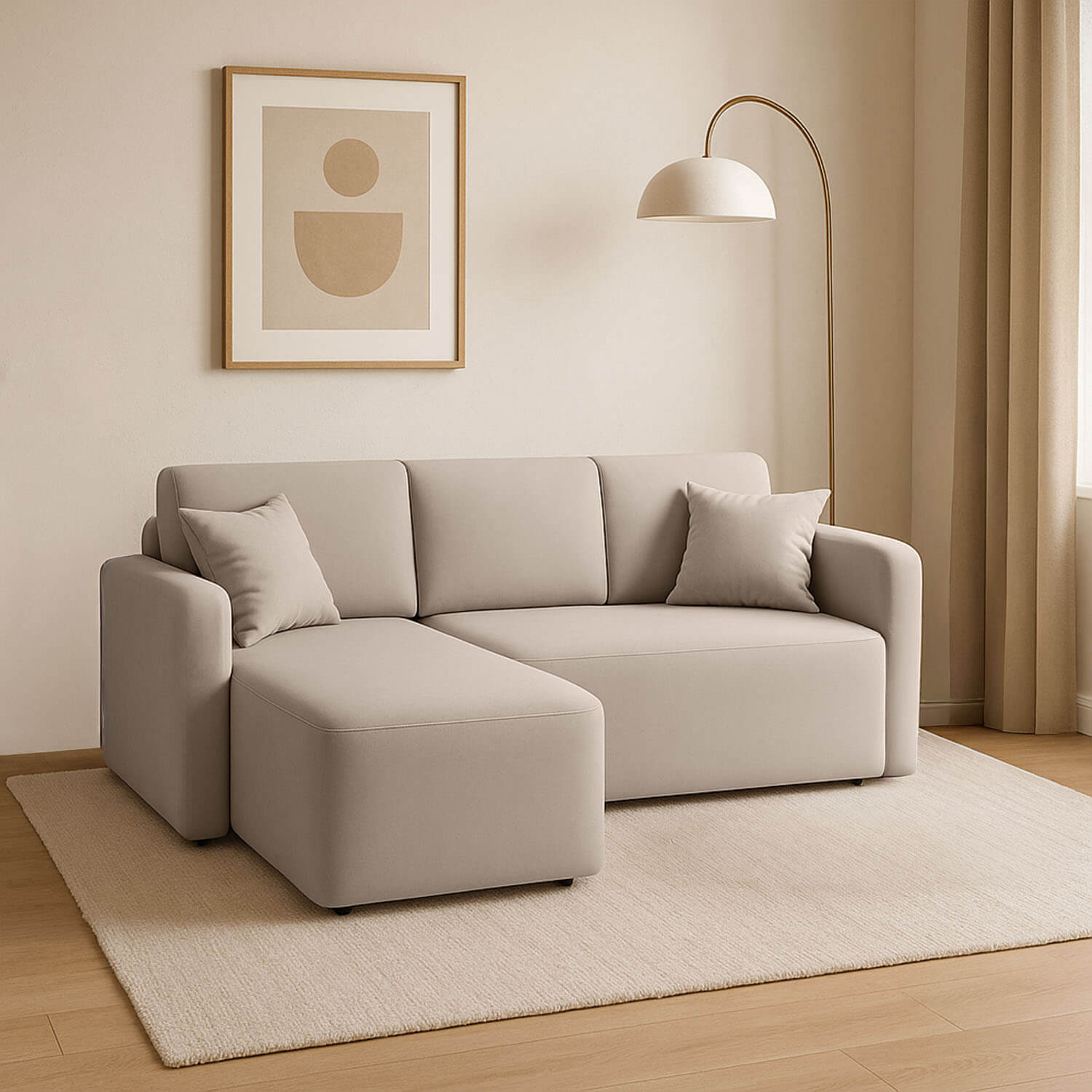 Narożnik z Funkcją Spania HADSON Rozkładany Lewostronny Chłodny Beż eltap.CO-HAD-LT-18SO