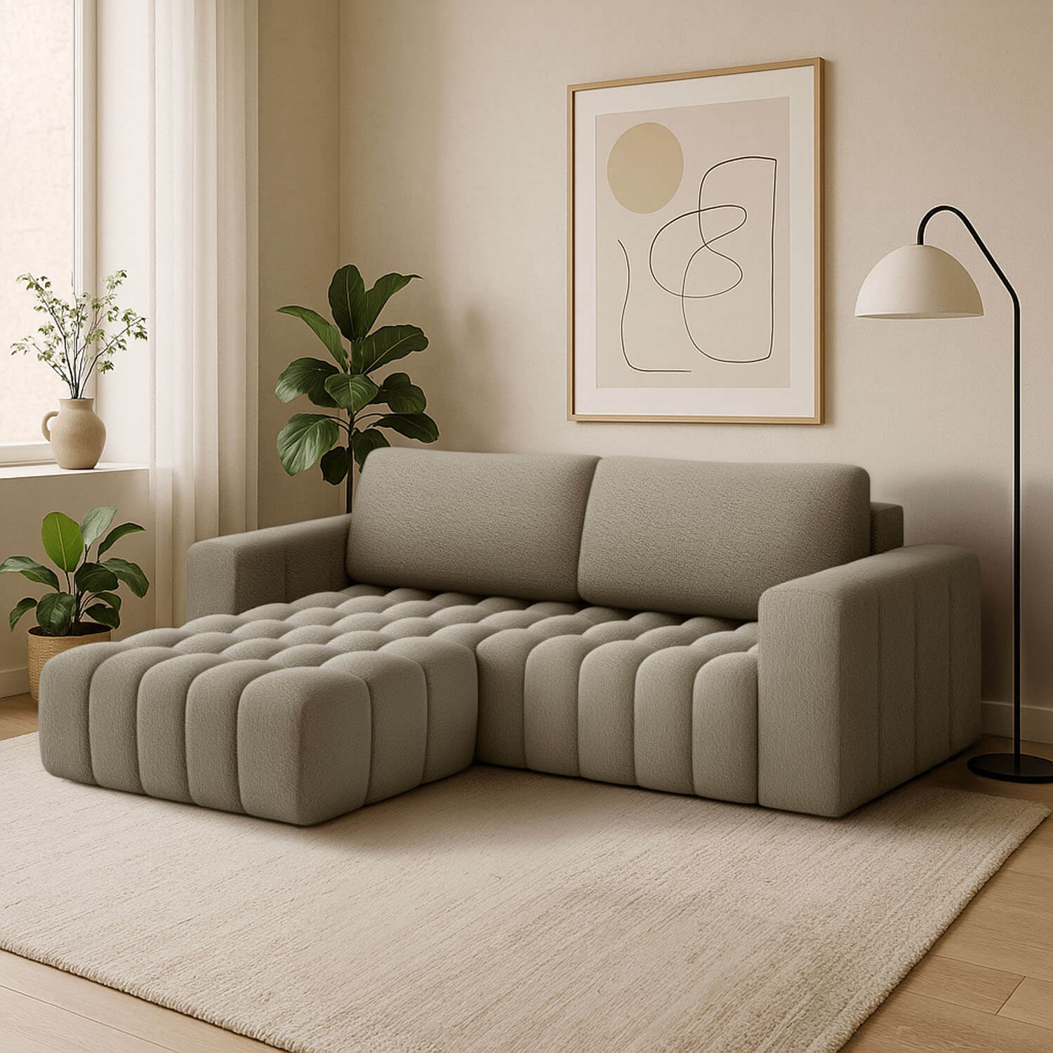 Narożnik z Funkcją Spania BONETT Rozkładany Lewostronny Beżowy eltap.Bon_227