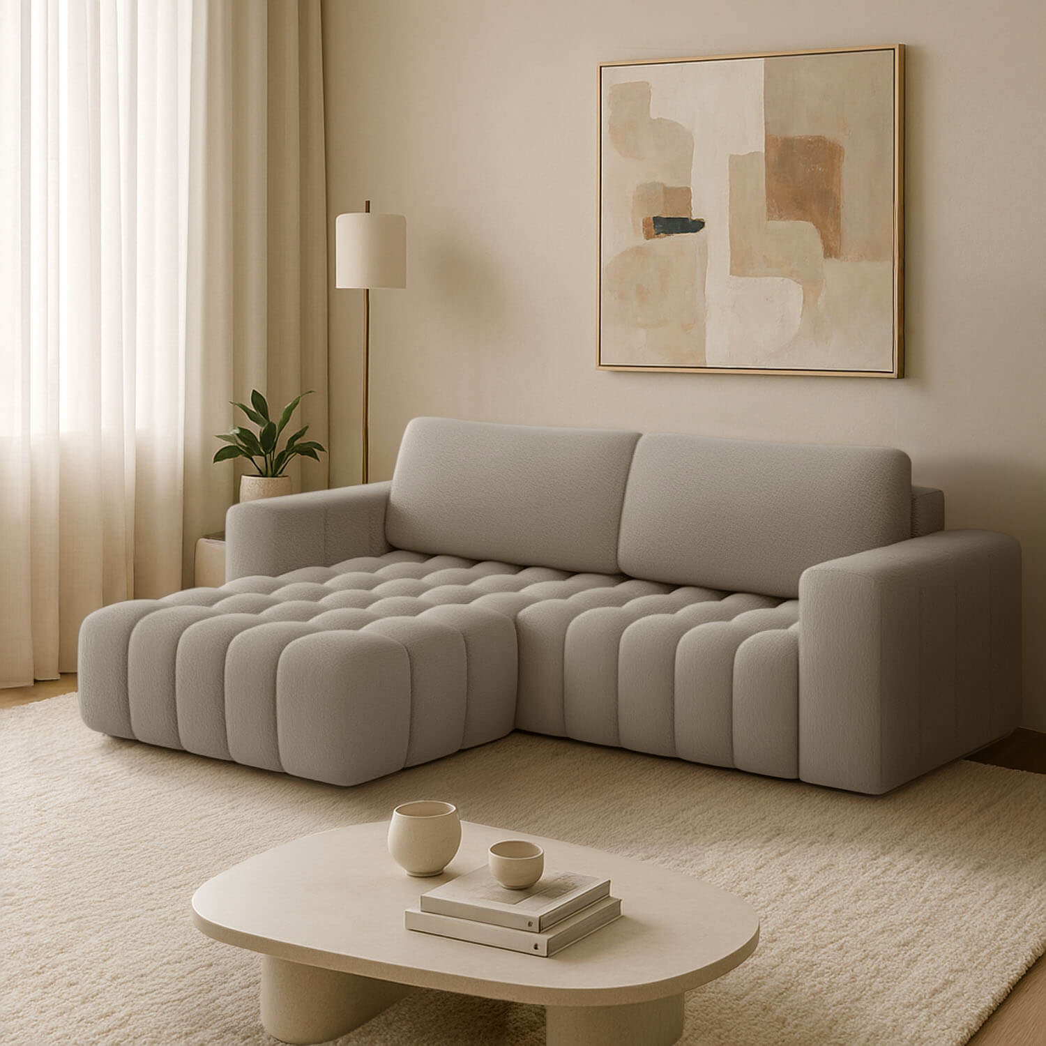 Narożnik z Funkcją Spania BONETT Rozkładany Lewostronny Kremowy Beż eltap.Bon_225