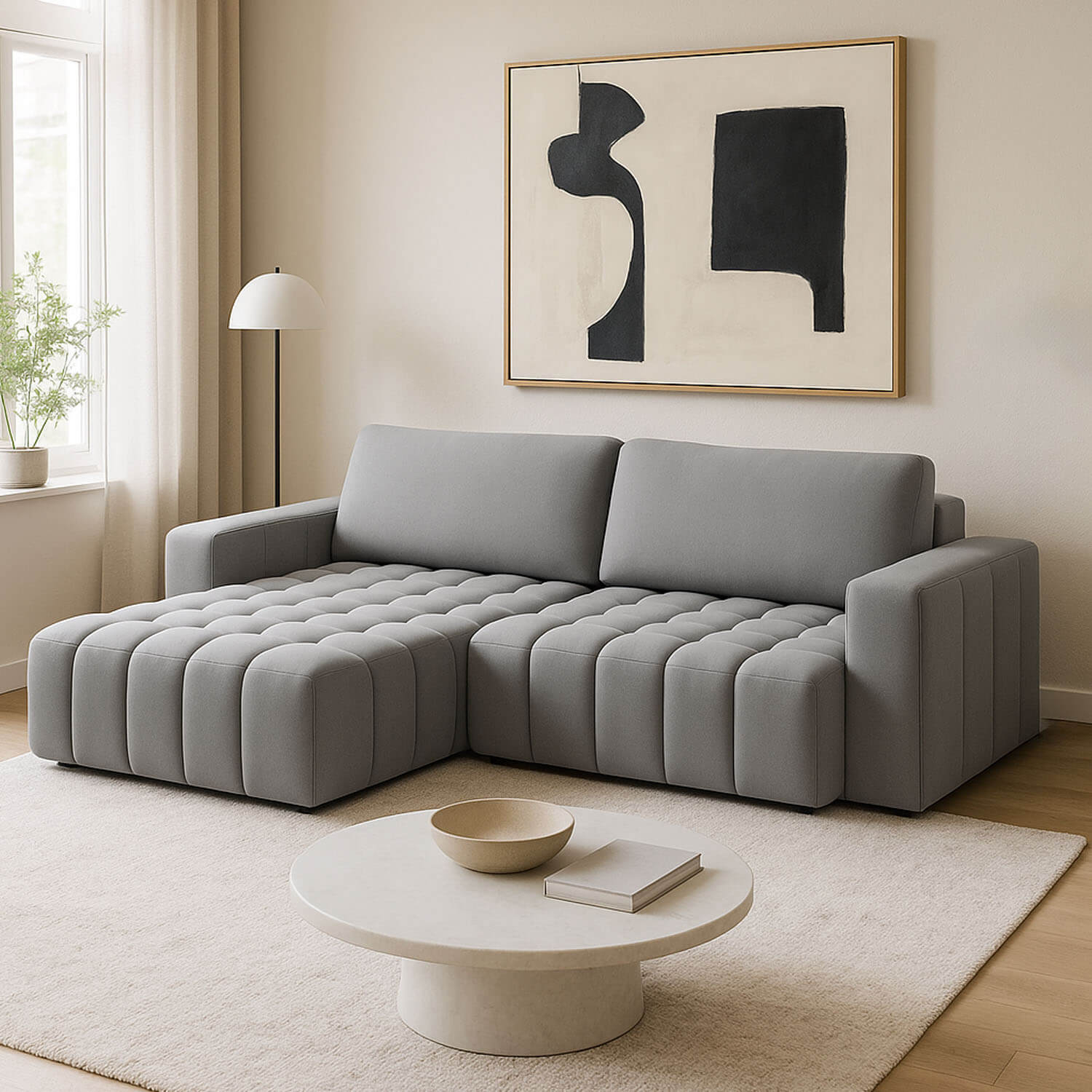 Narożnik z Funkcją Spania BONETT Rozkładany Lewostronny Jasnoszary Welurowy eltap.Bon_18