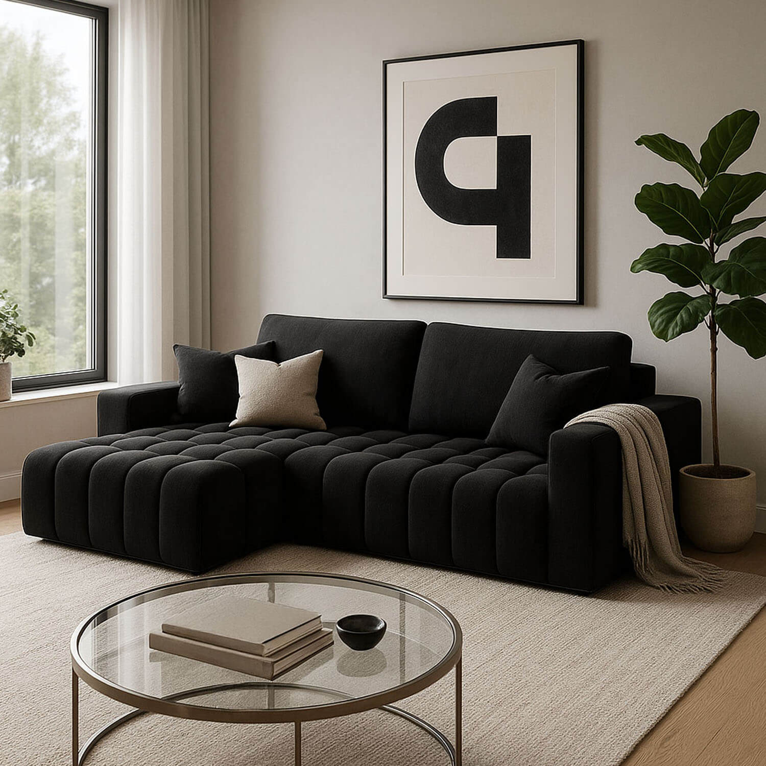 Narożnik z Funkcją Spania BONETT Rozkładany Lewostronny Antracyt Welurowy eltap.Bon_16