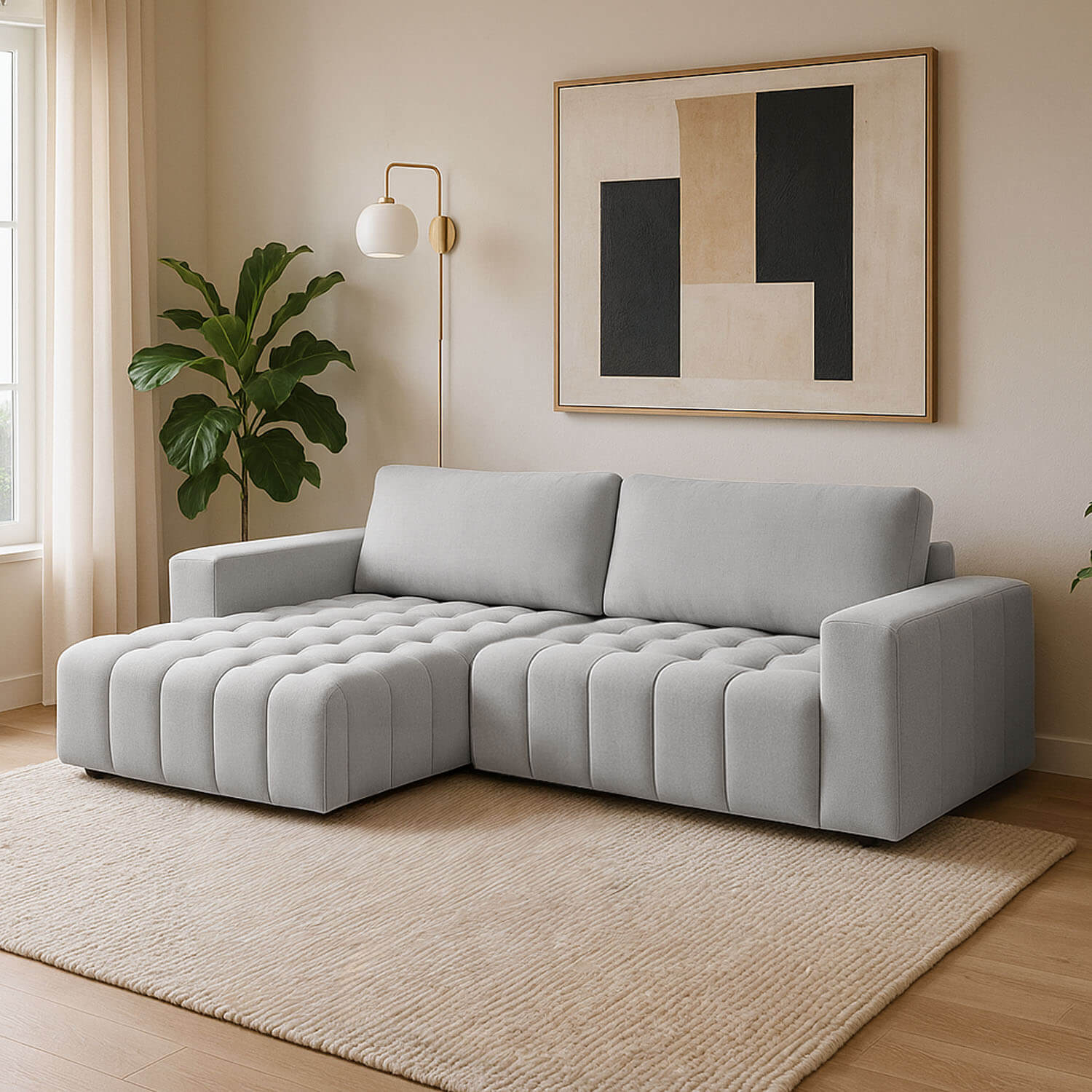 Narożnik z Funkcją Spania BONETT Rozkładany Lewostronny Szary Welurowy eltap.Bon_15