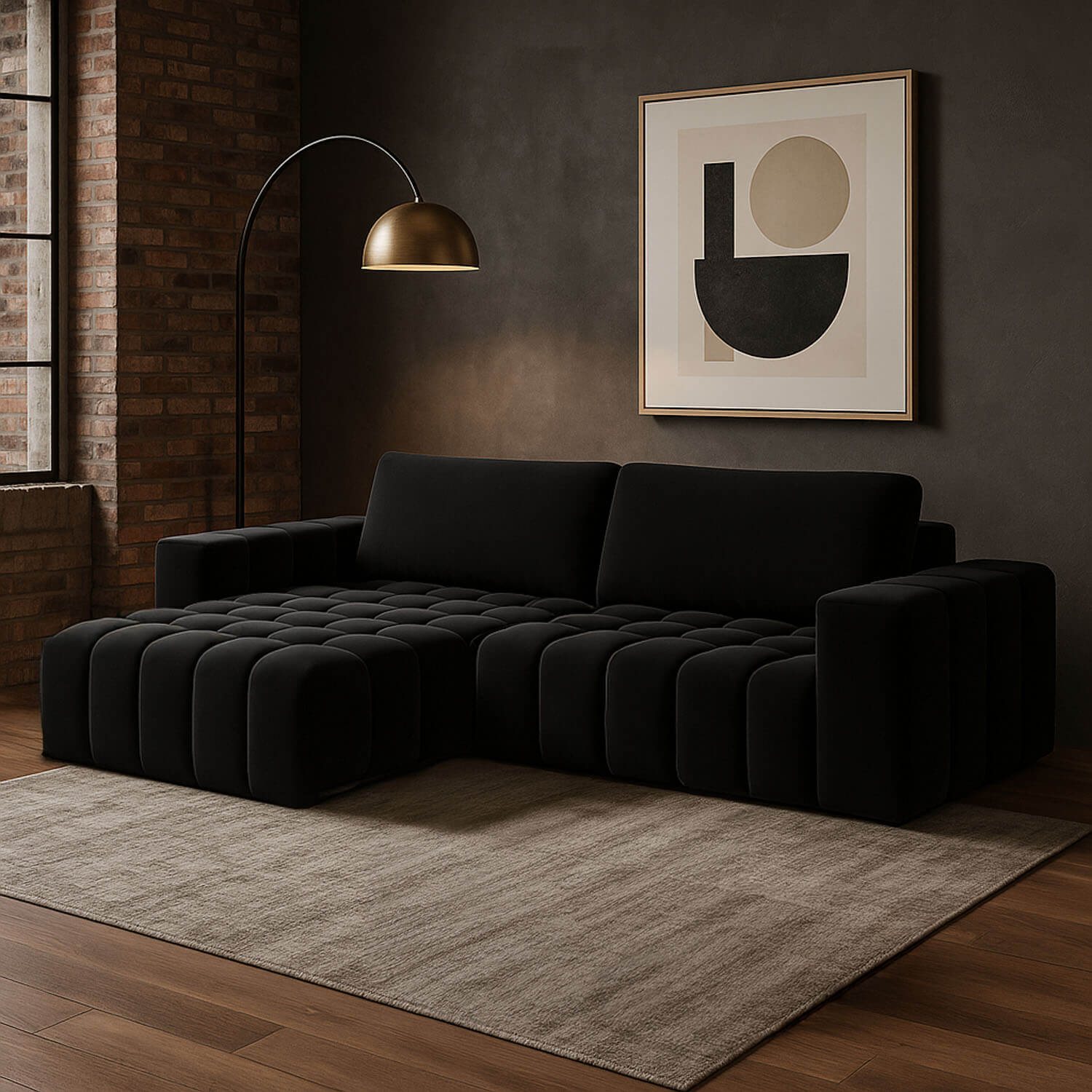 Narożnik z Funkcją Spania BONETT Rozkładany Lewostronny Czarny Welurowy eltap.Bon_10