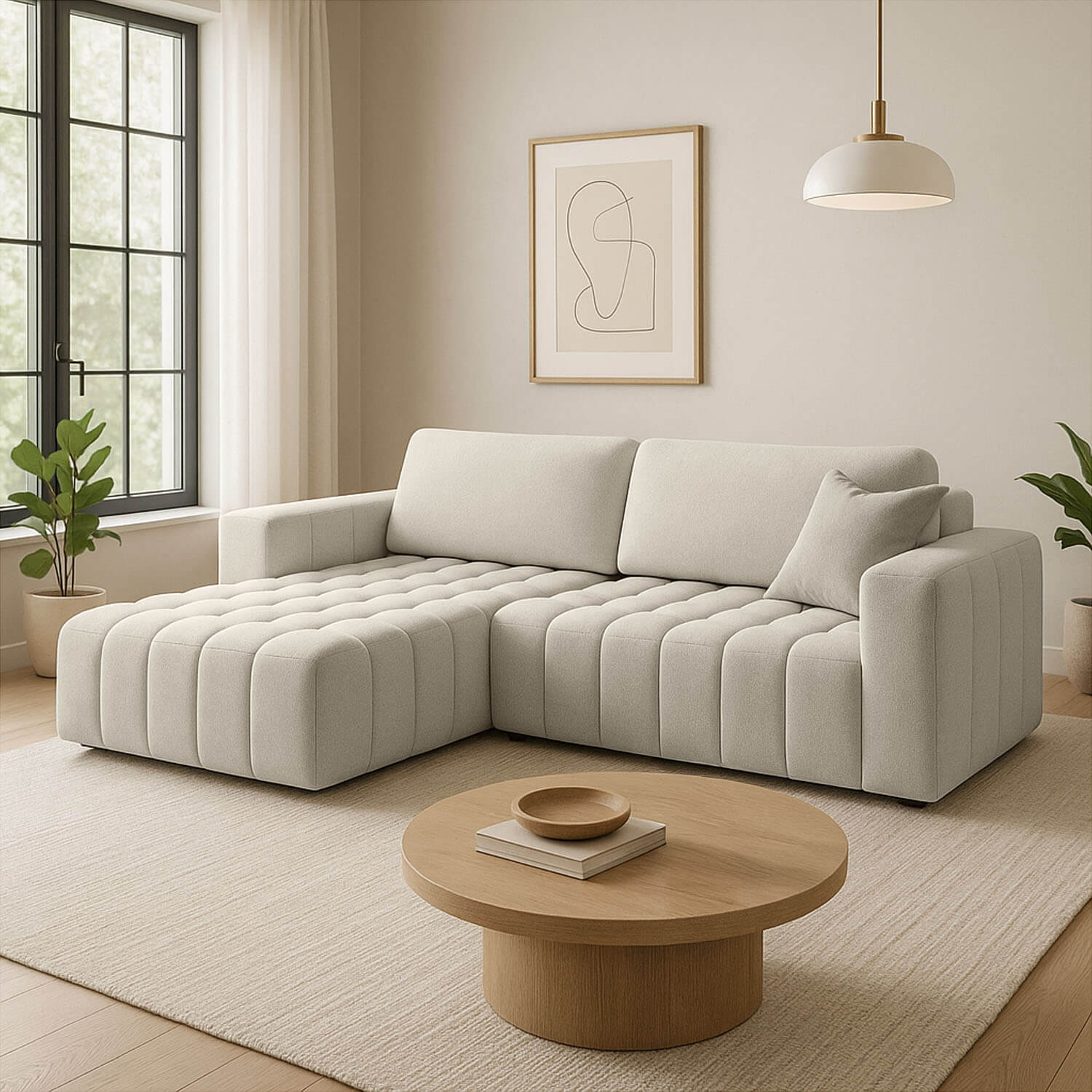 Narożnik z Funkcją Spania BONETT Rozkładany Lewostronny Jasnobeżowy Boucle eltap.Bon_219