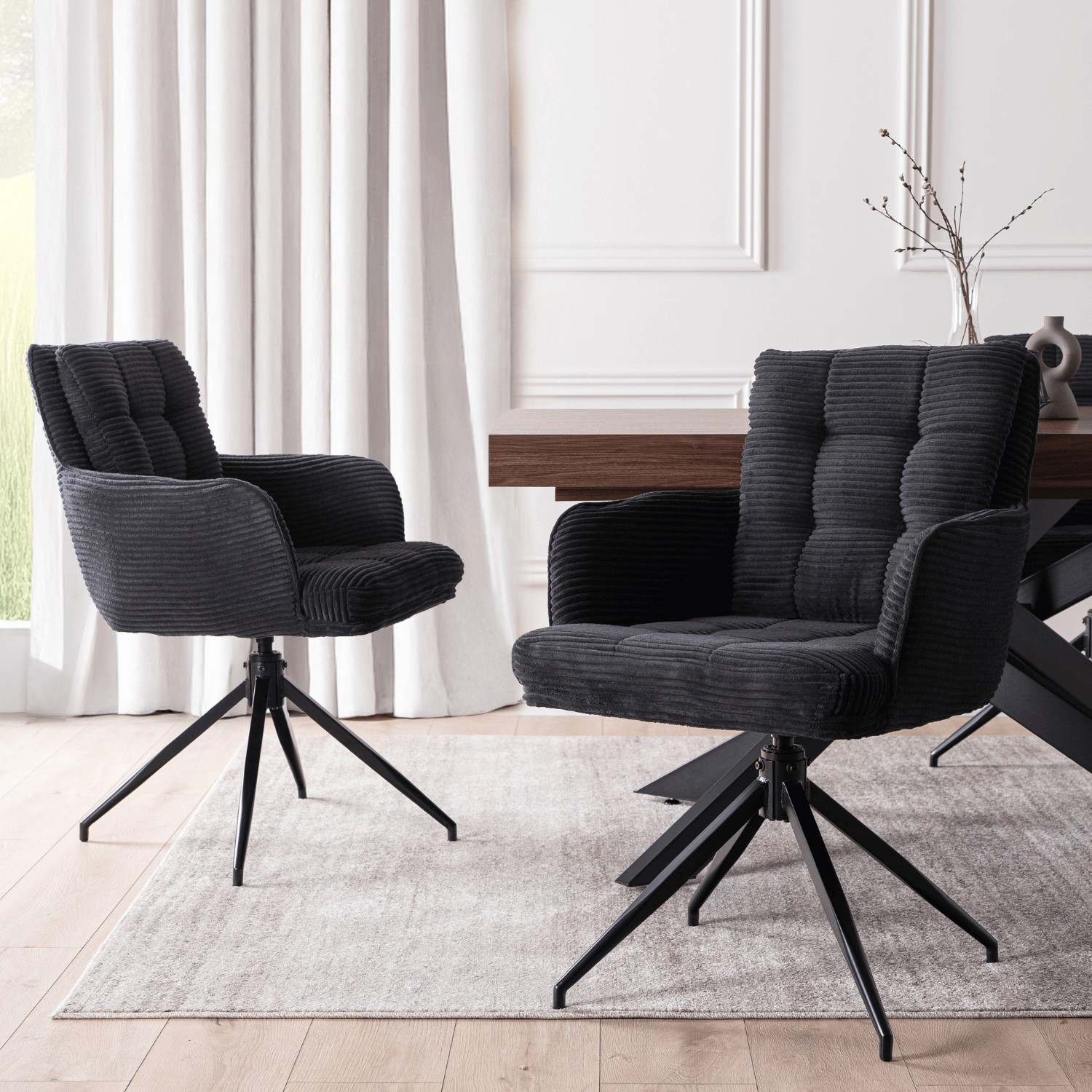 Krzesło Tapicerowane Obrotowe do Salonu AKITA Czarne Sztruksowe Nowoczesne ME.AKITA/CZ/SZTR/K