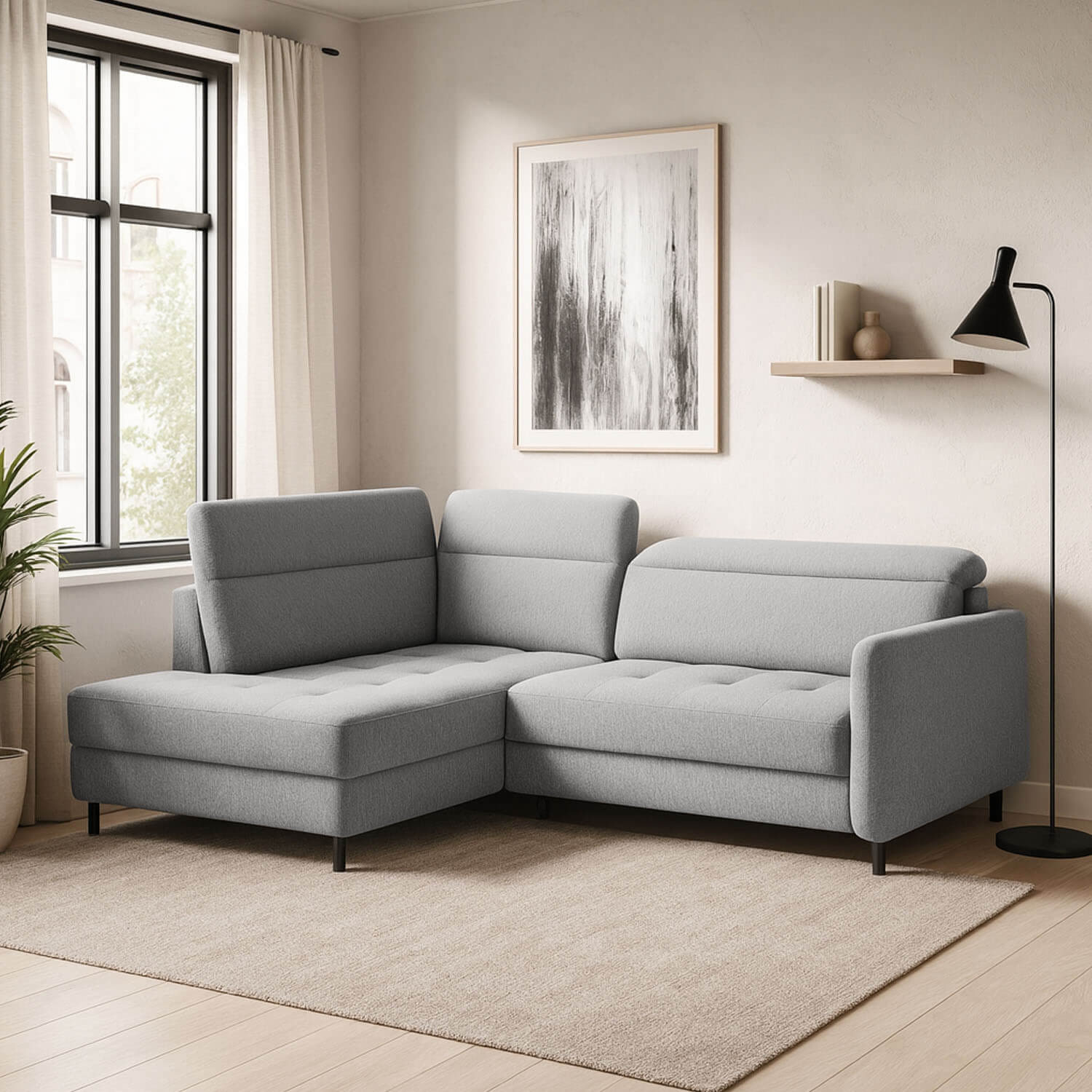 Narożnik z Funkcją Spania BAREA Rozkładany Lewostronny Szary Welurowy eltap.CO-BAR-LT-04ROY