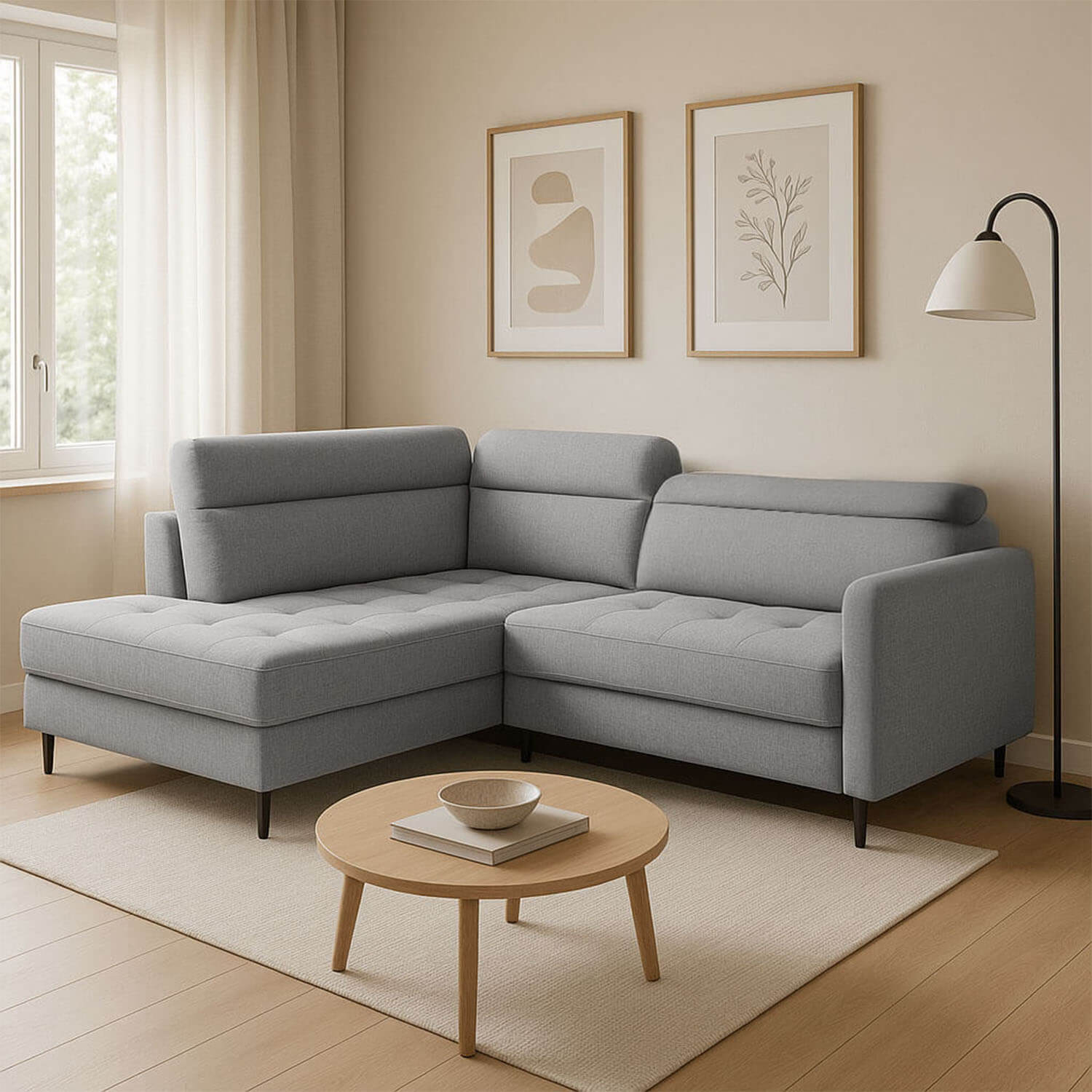 Narożnik z Funkcją Spania BAREA Rozkładany Lewostronny Popiel eltap.CO-BAR-LT-03MAN