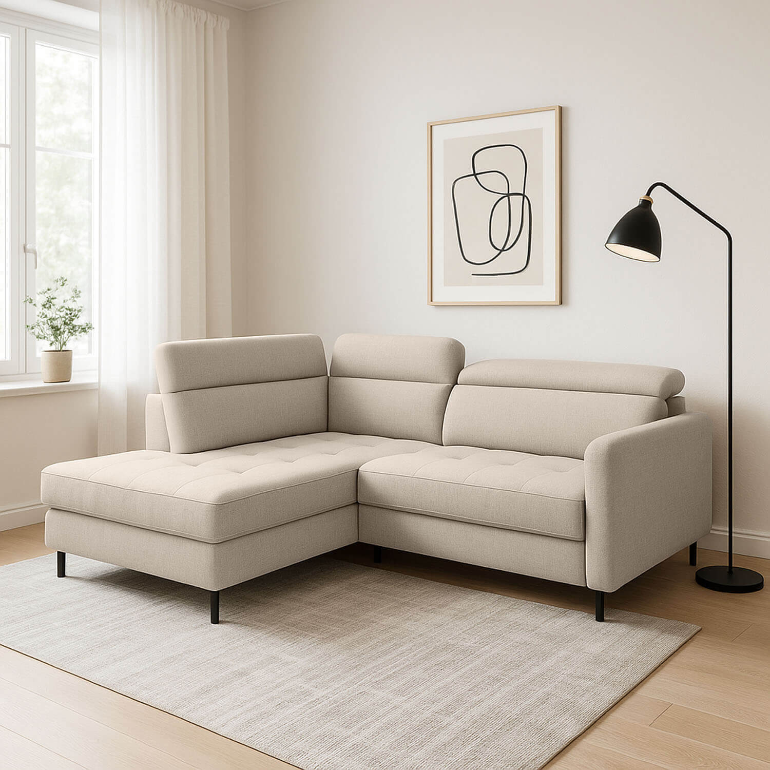 Narożnik z Funkcją Spania BAREA Rozkładany Lewostronny Beżowy eltap.CO-BAR-LT-18MAN