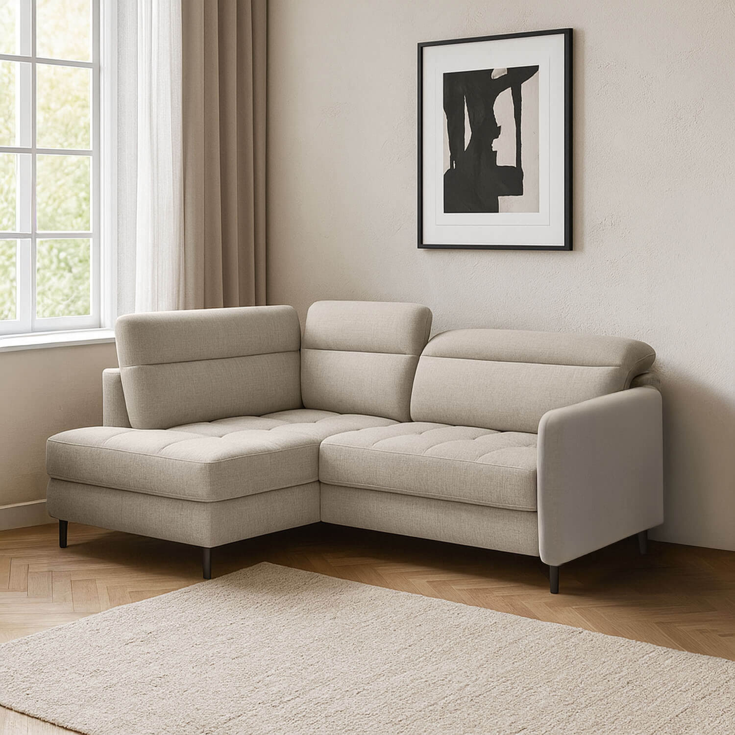 Narożnik z Funkcją Spania BAREA Rozkładany Lewostronny Jasnobeżowy eltap.CO-BAR-LT-18RAQ