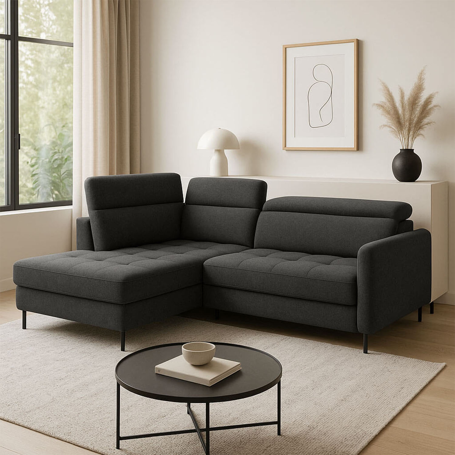 Narożnik z Funkcją Spania BAREA Rozkładany Lewostronny Ciemnoszary eltap.CO-BAR-LT-05RAQ