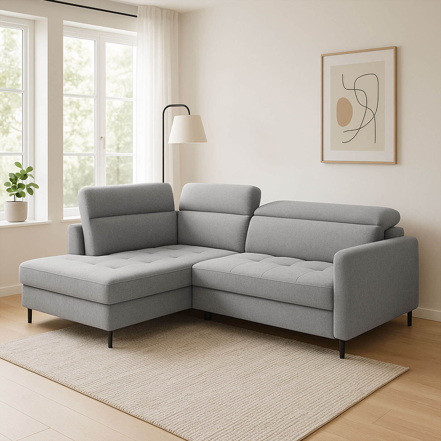 Narożnik z Funkcją Spania BAREA Rozkładany Lewostronny Jasnoszary eltap.CO-BAR-LT-04RAQ