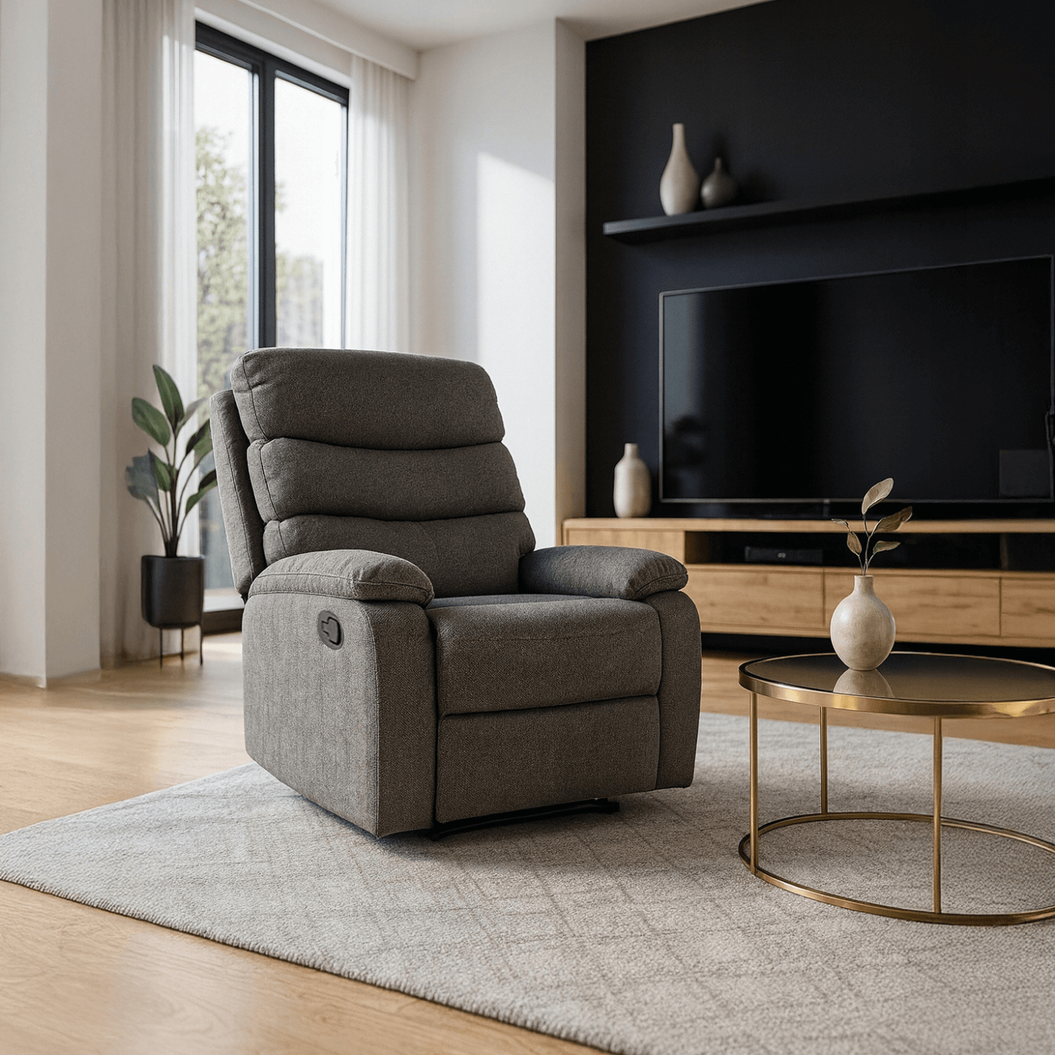 Fotel Rozkładany z Podnóżkiem KOBE Szary Nowoczesny ME.KOBE/P/T/FW