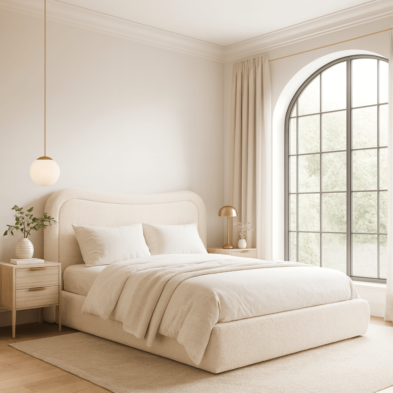 Łóżko Tapicerowane 160x200 cm HAGA ze Stelażem i Pojemnikiem Dwuosobowe Boucle Kremowe ME.HAGA/160/KR/TB/LOZZPOJ