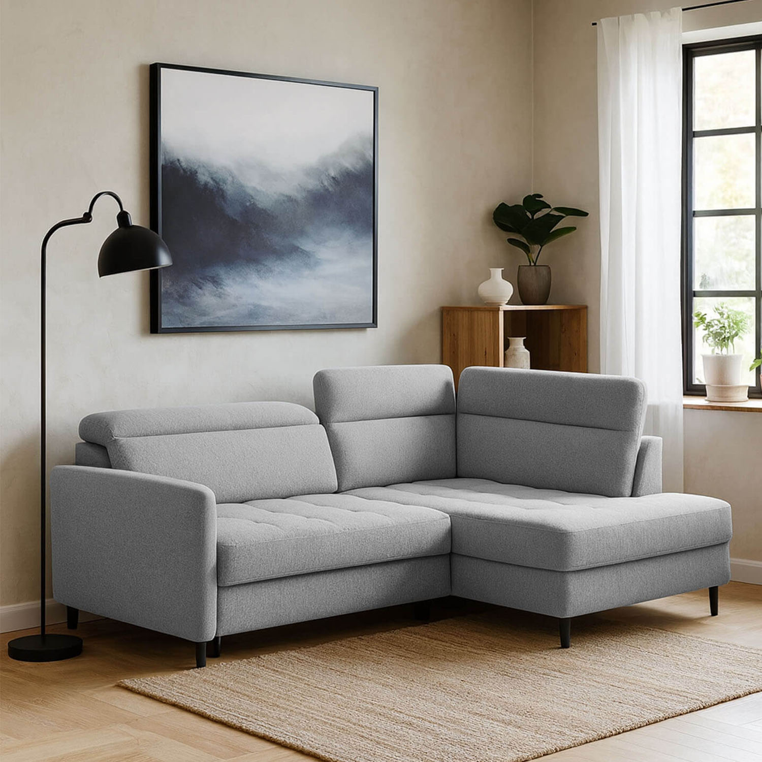 Narożnik z Funkcją Spania BAREA Rozkładany Prawostronny Szary Welurowy eltap.CO-BAR-RT-04ROY