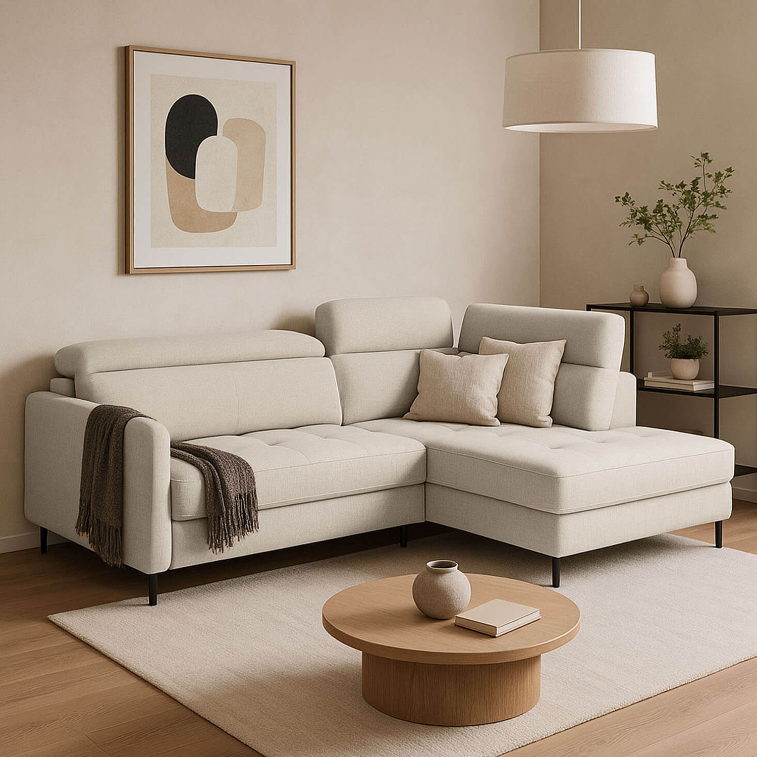 Narożnik z Funkcją Spania BAREA Rozkładany Prawostronny Jasnobeżowy eltap.CO-BAR-RT-18RAQ