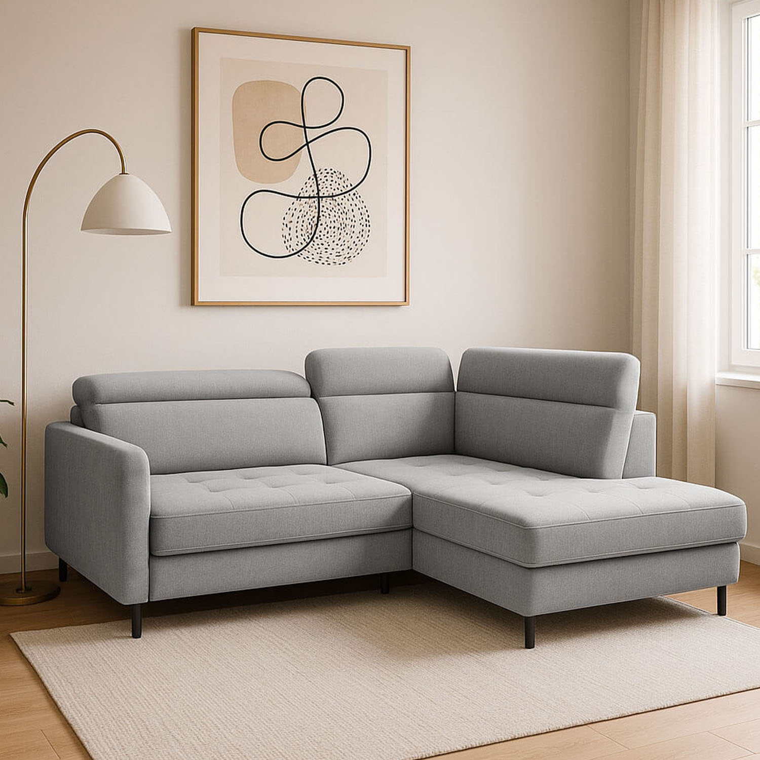 Narożnik z Funkcją Spania BAREA Rozkładany Prawostronny Szary eltap.CO-BAR-RT-03NU